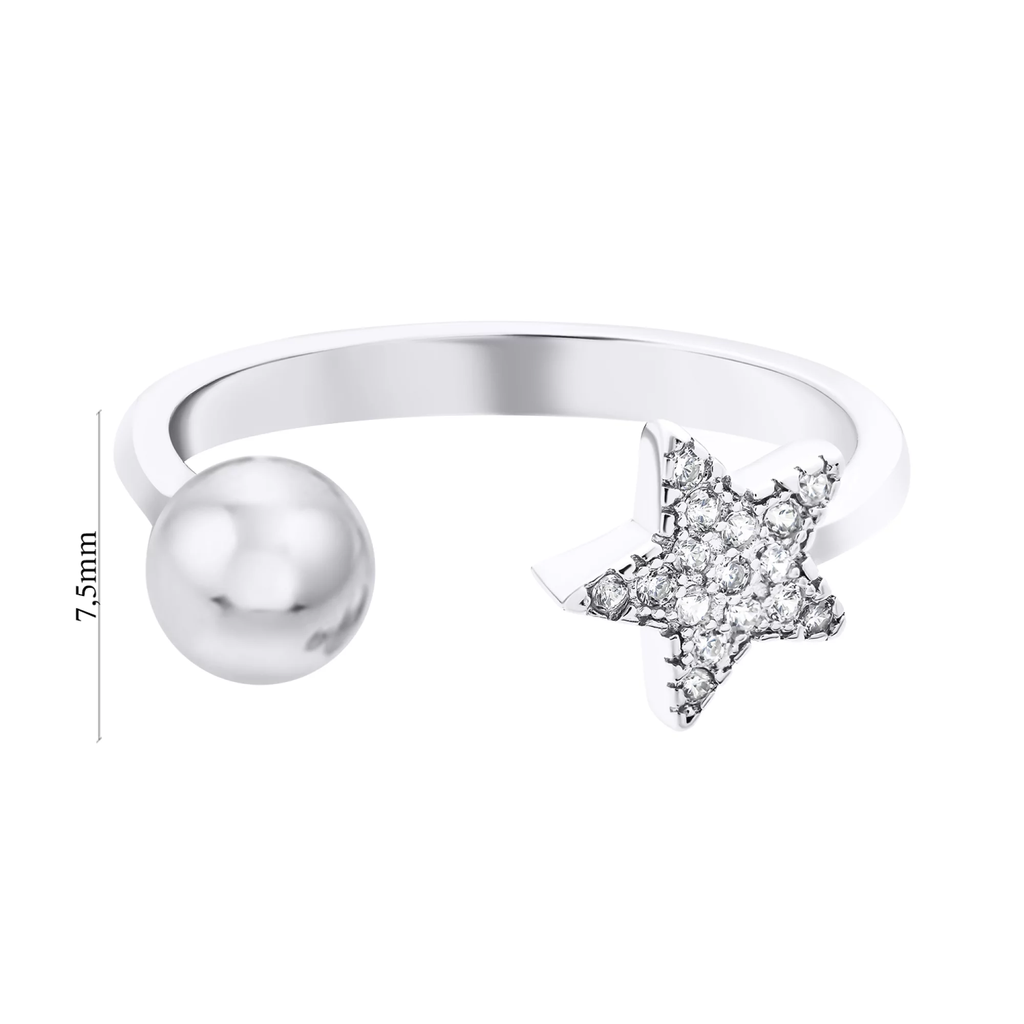 Кольцо из серебра "Звездочка" с фианитами - 1520544 – изображение 3
