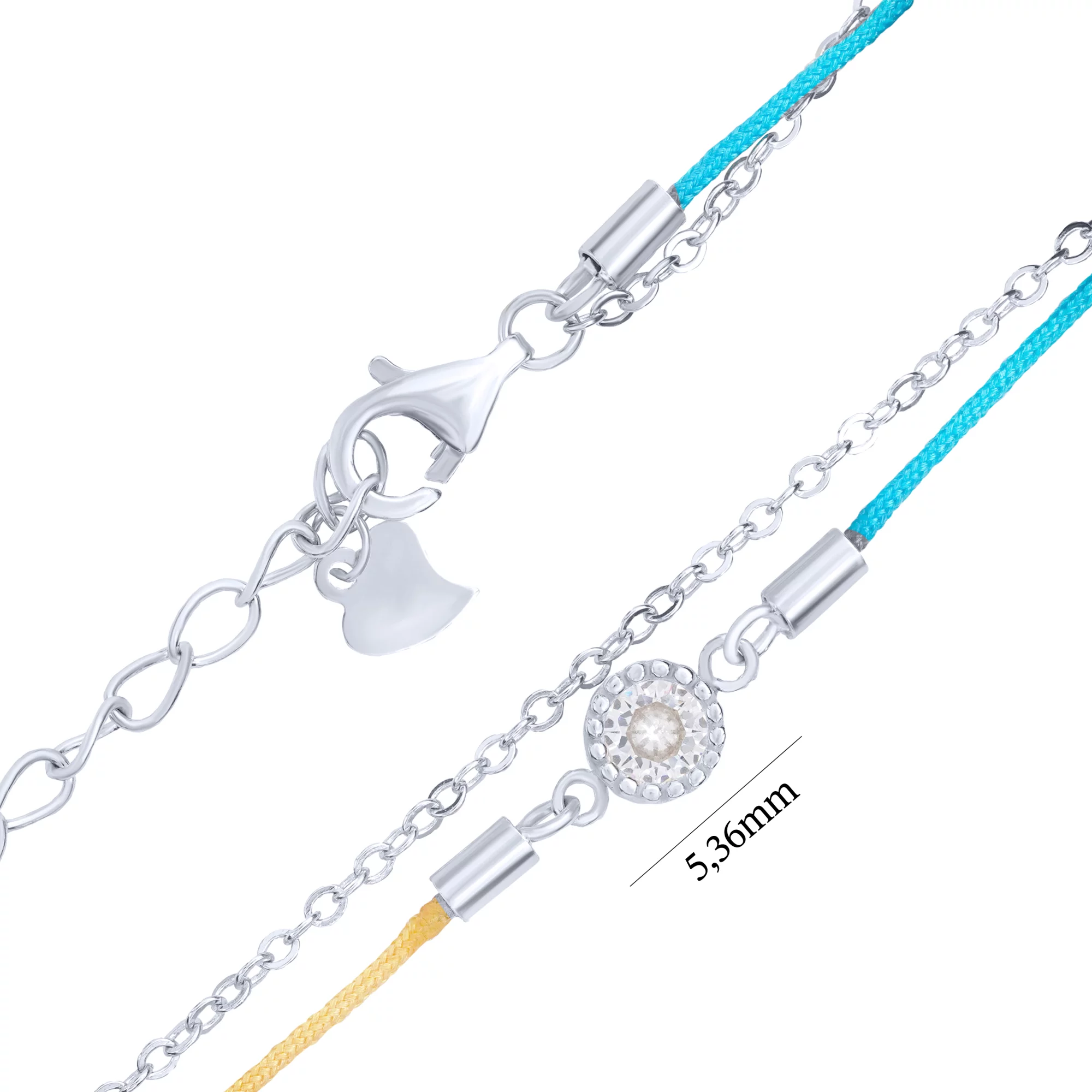 Подвійний шовковий браслет зі сріблом і фіанітом плетіння якірне - 1714533 – зображення 3