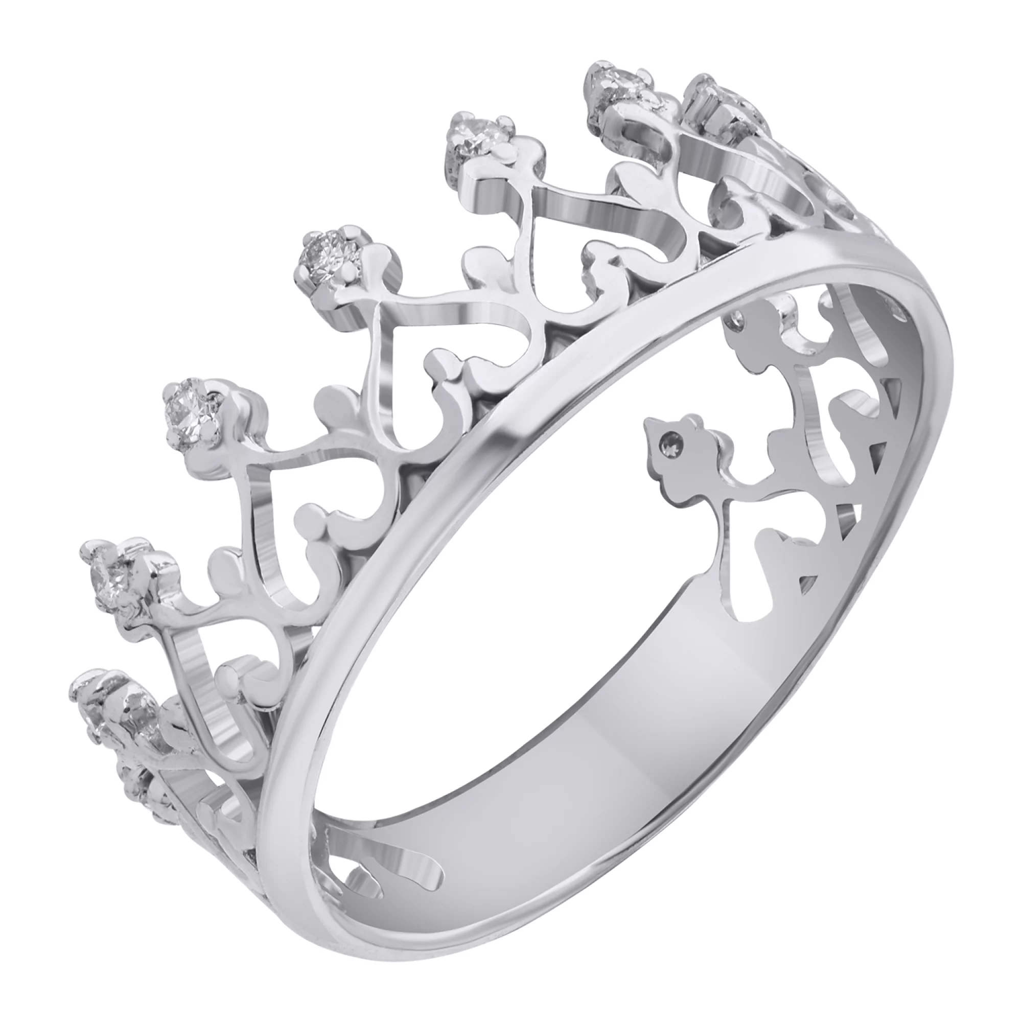 Кольцо "Корона" из белого золота с бриллиантами - 521710 – изображение 1