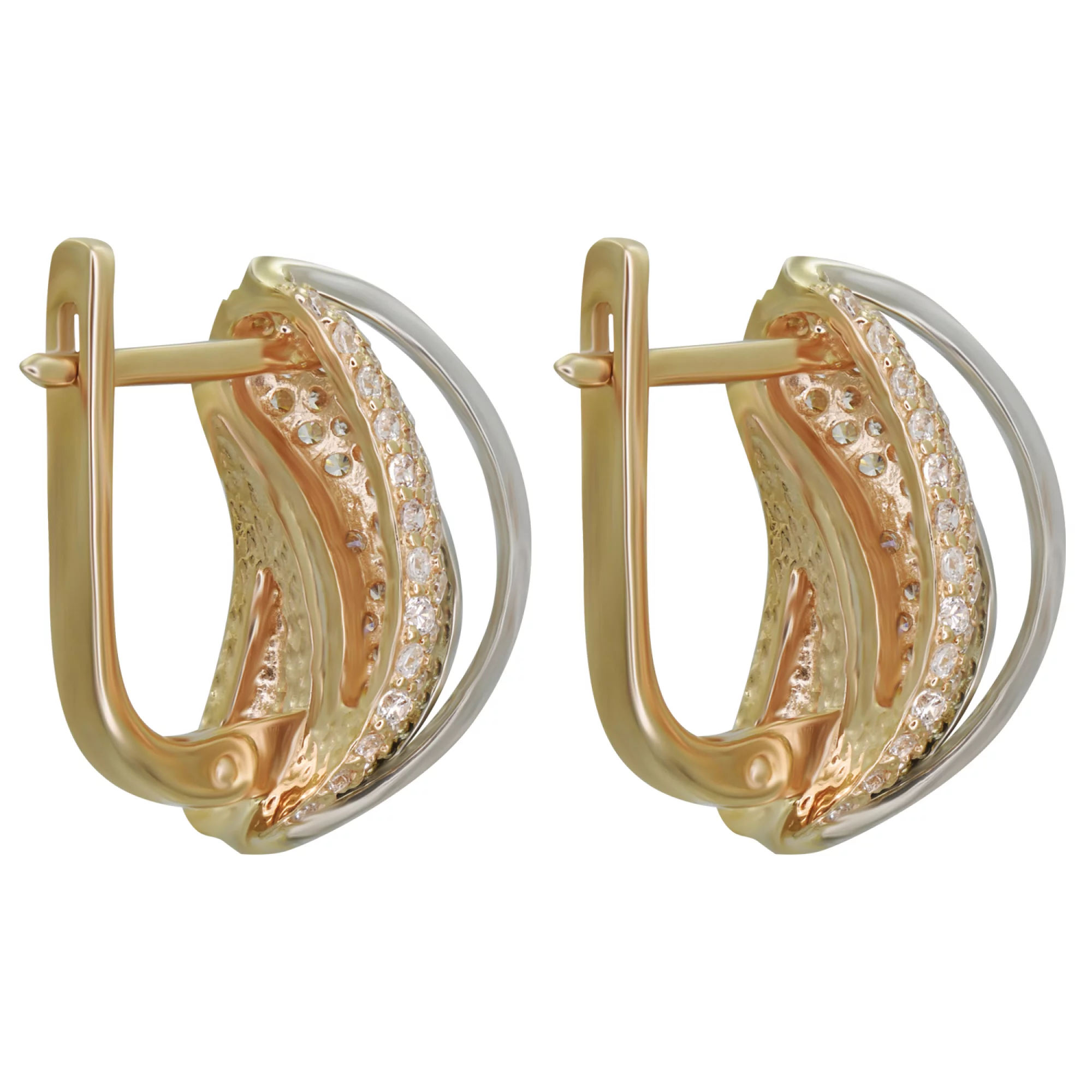 Сережки из комбинированного золота с фианитом и эмалью - 409714 – изображение 2