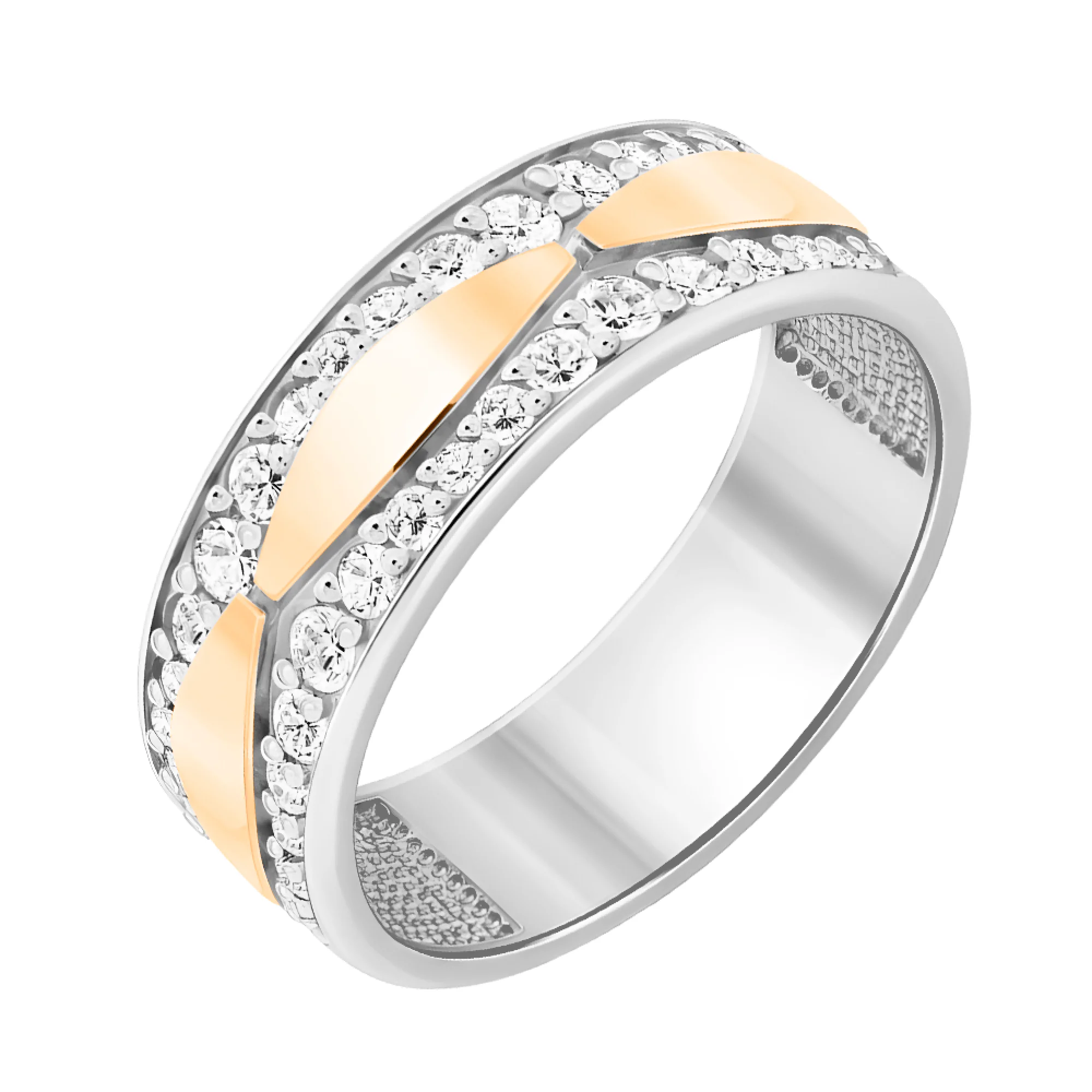 Серебряное кольцо с фианитами и золотой накладкой - 474122 - 1