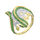 Кольцо в желтом золоте с фианитами "Ящерица" - 637056