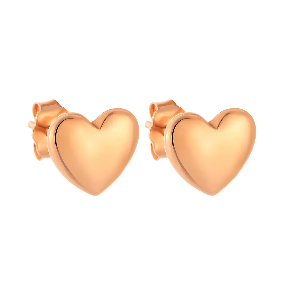 Сережки-гвоздики из красного золота Сердечки. Артикул 106044: цена, отзывы, фото – купить в интернет-магазине AURUM