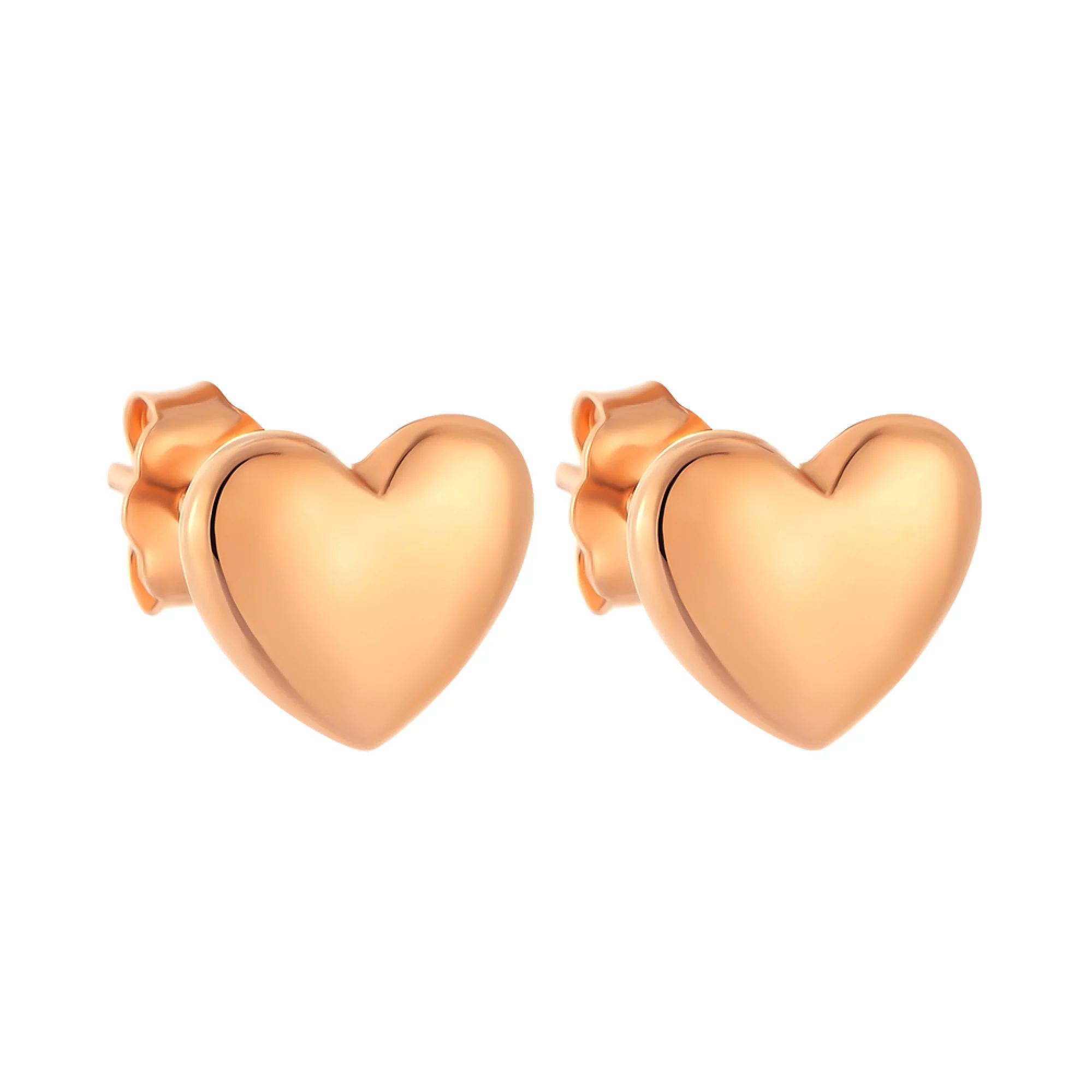 Сережки-гвоздики из красного золота "Сердечки" - 960673 – изображение 1