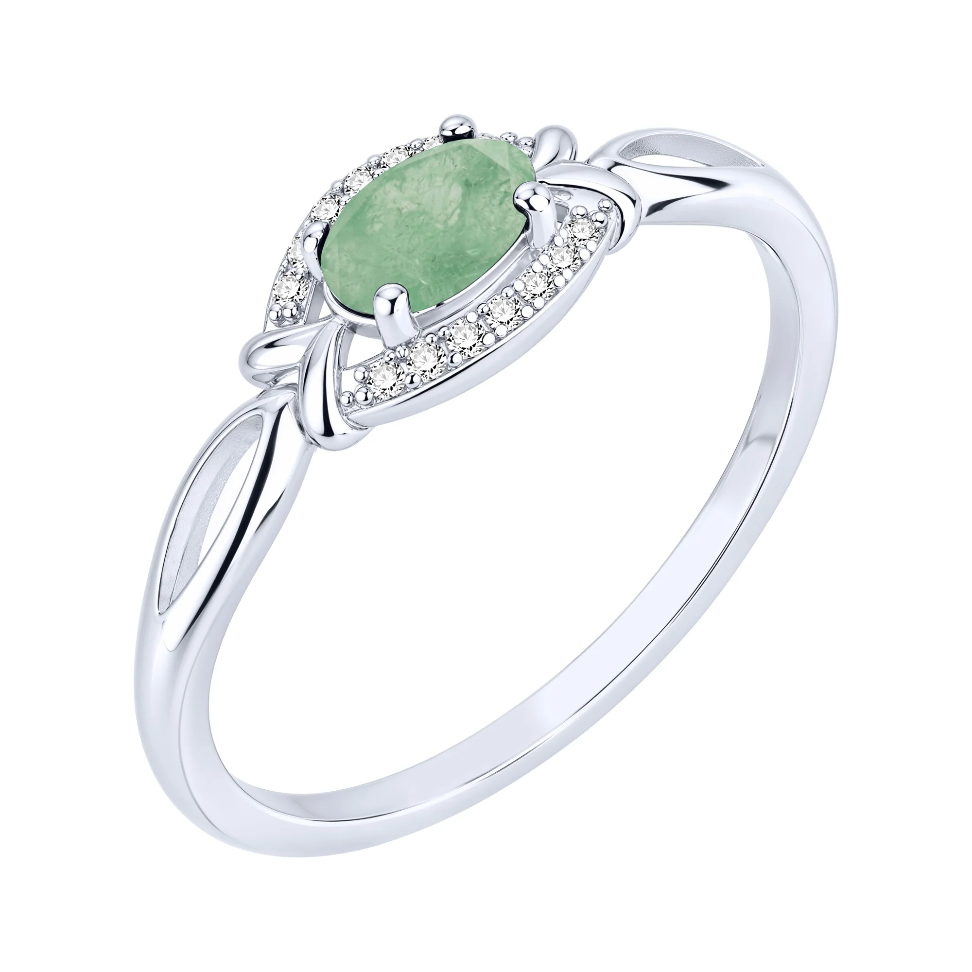 Серебряное кольцо "Овал" с изумрудом и фианитами - 2299250 - 1