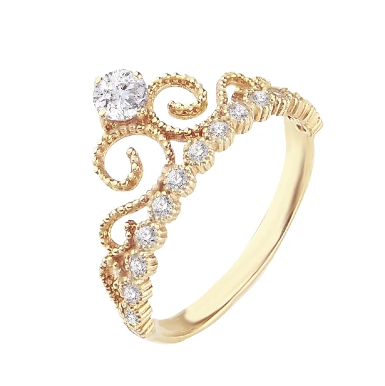 Золотое кольцо с фианитом Корона. Артикул К1426: цена, отзывы, фото – купить в интернет-магазине AURUM