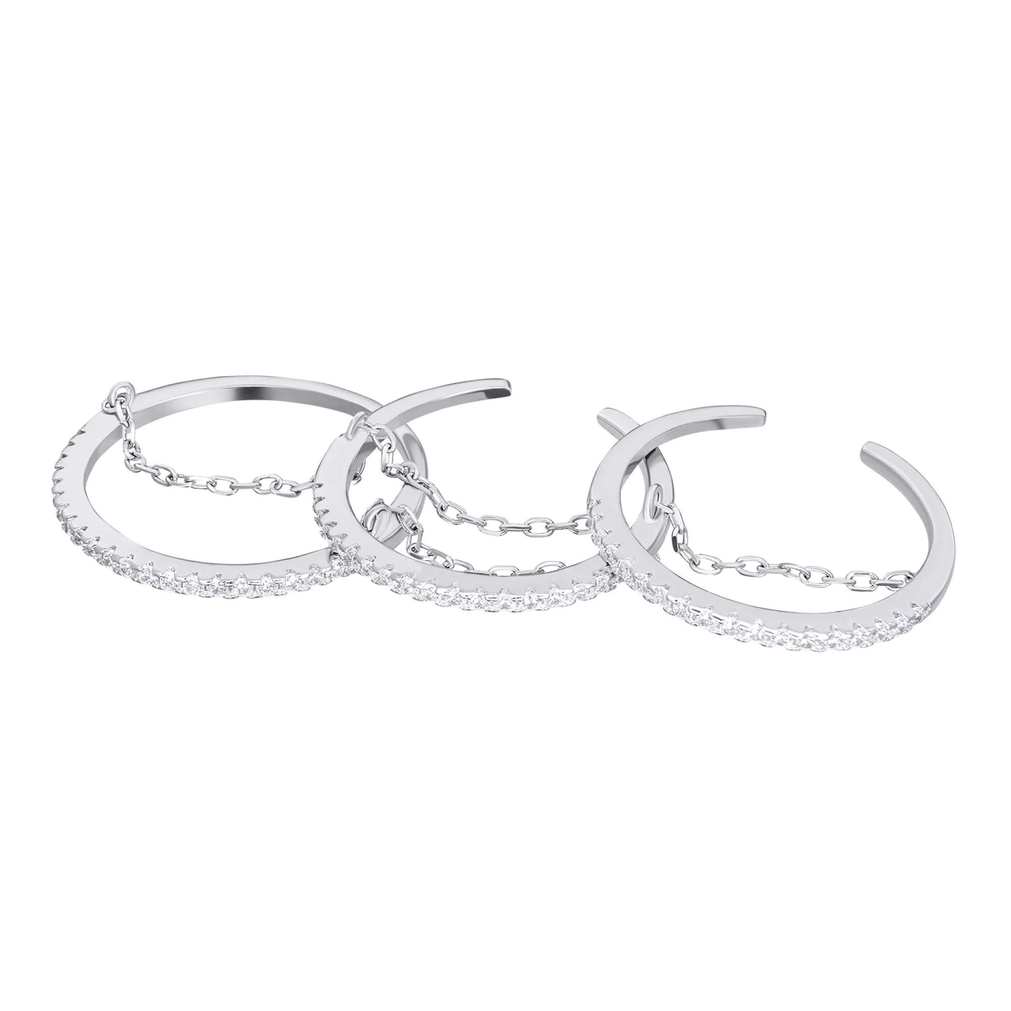 Фаланговое тройное серебряное кольцо с фианитами и родированием - 1531149 – изображение 2