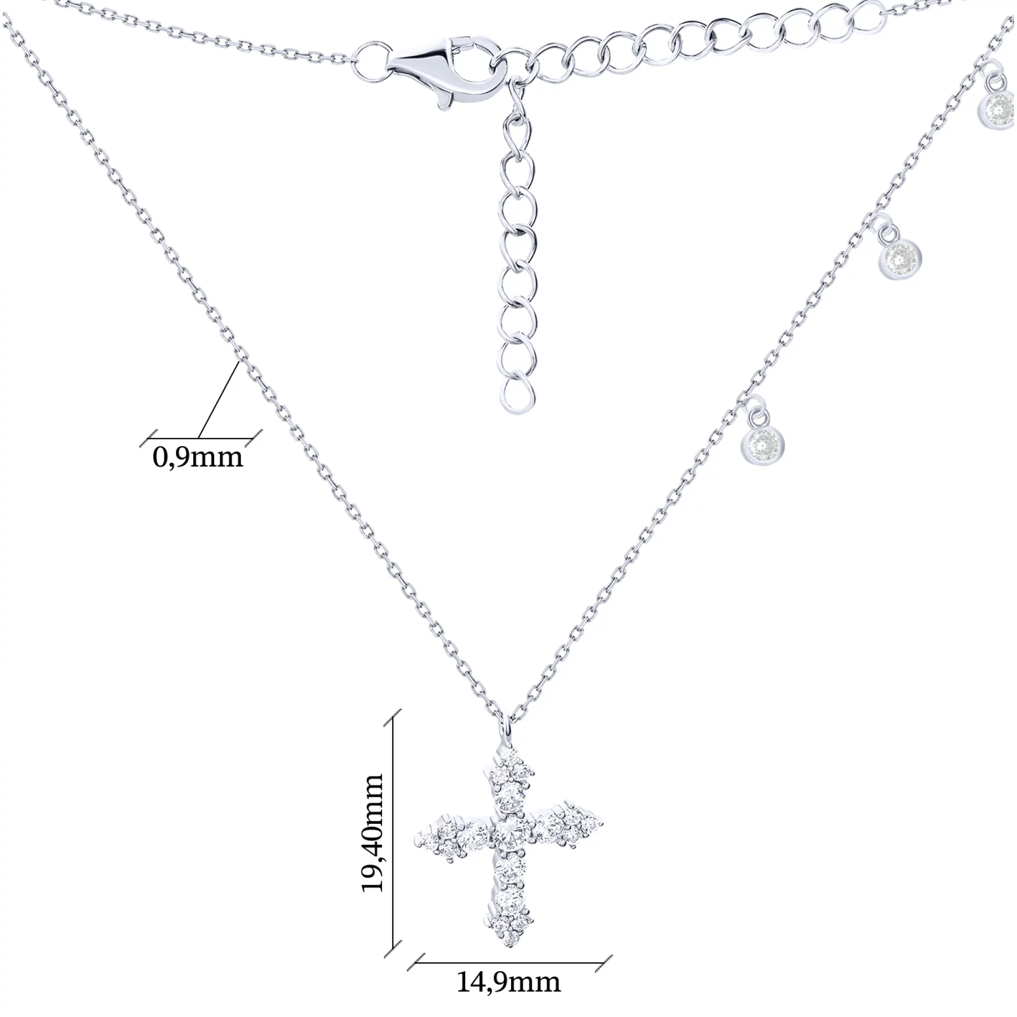 Ланцюжок срібний з підвісним хрестиком і фіанітами плетіння якірне - 1652845 – зображення 3