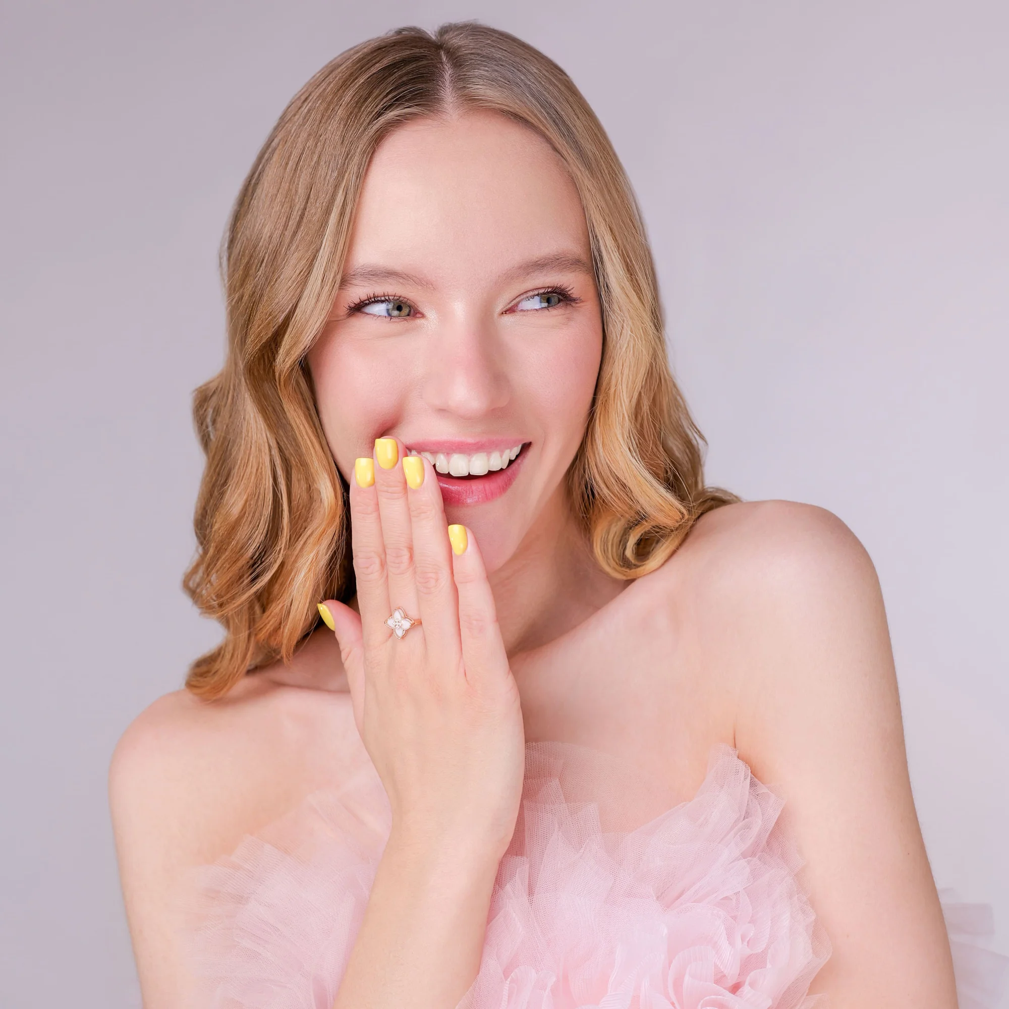 Кольцо "Цветок" с агатом и фианитами в красном золоте - 1992797 - 3