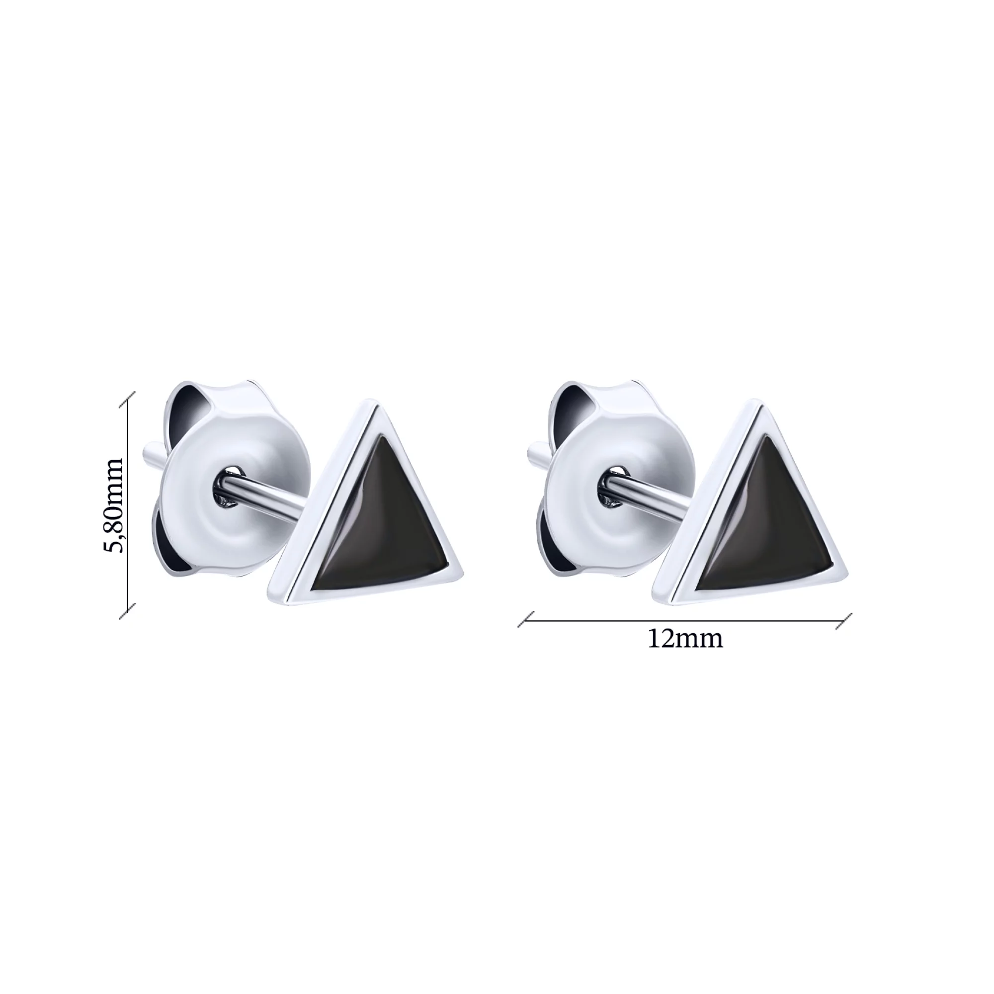 Серебряные серьги-гвоздики "Треугольники" с эмалью - 1626427 – изображение 3
