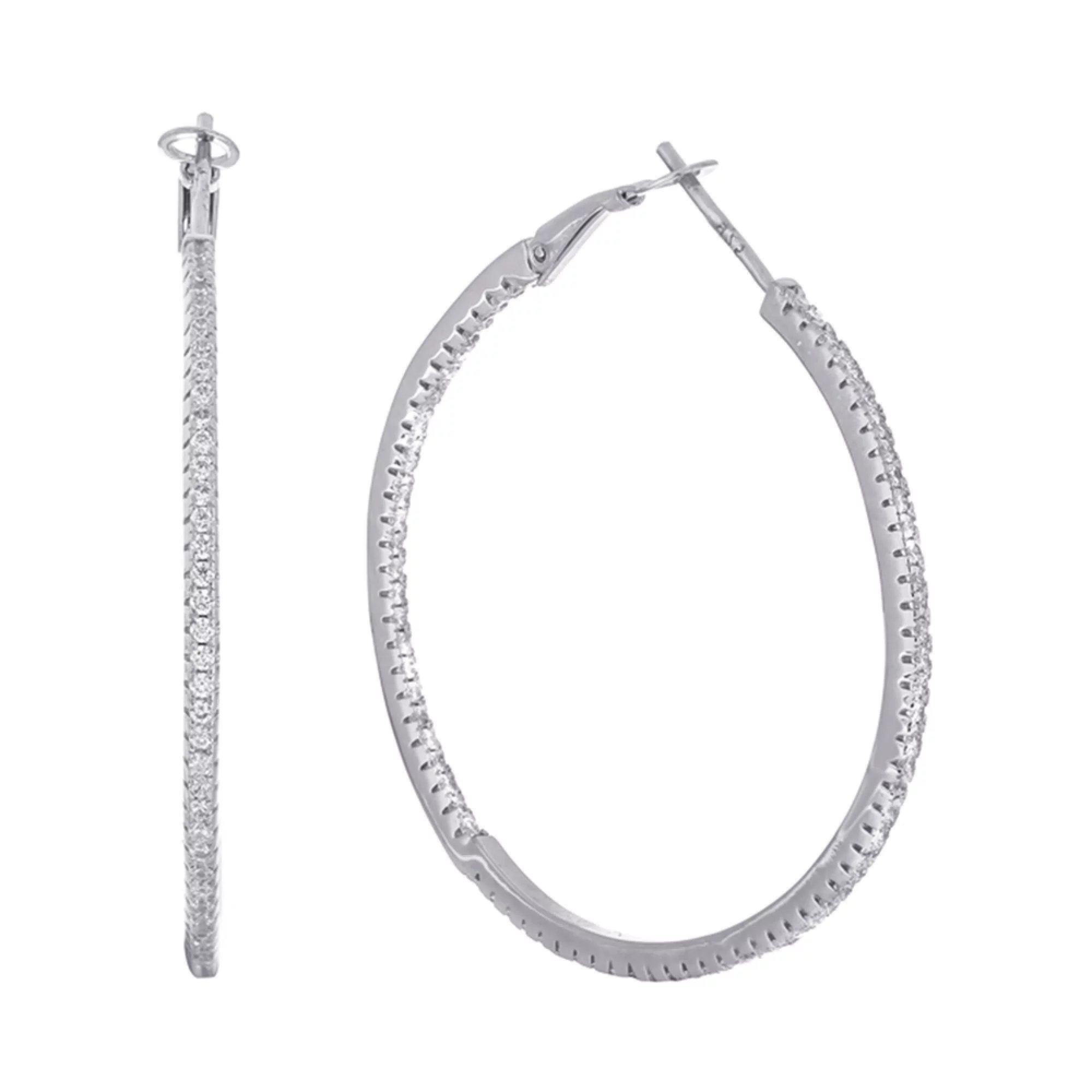 Срібні сережки-кільця з фіанітами - 1508564 – зображення 1