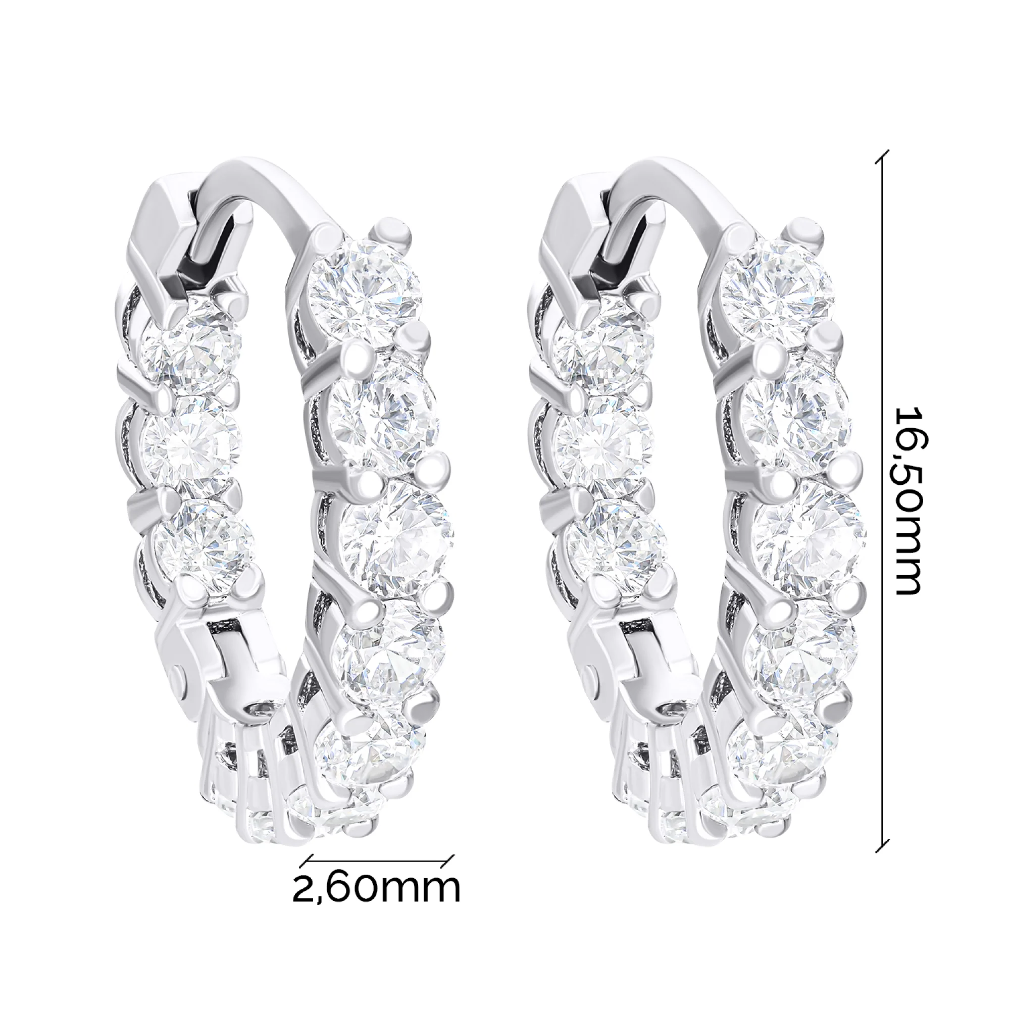 Серьги-кольца из серебра с дорожкой фианитов - 1550055 - 3