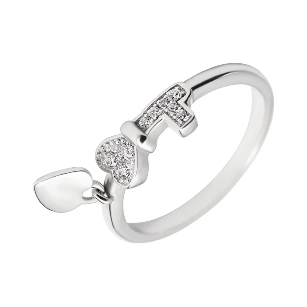 Серебряное кольцо с фианитом Сердце-Ключ. Артикул 7501/К2Ф/2008: цена, отзывы, фото – купить в интернет-магазине AURUM