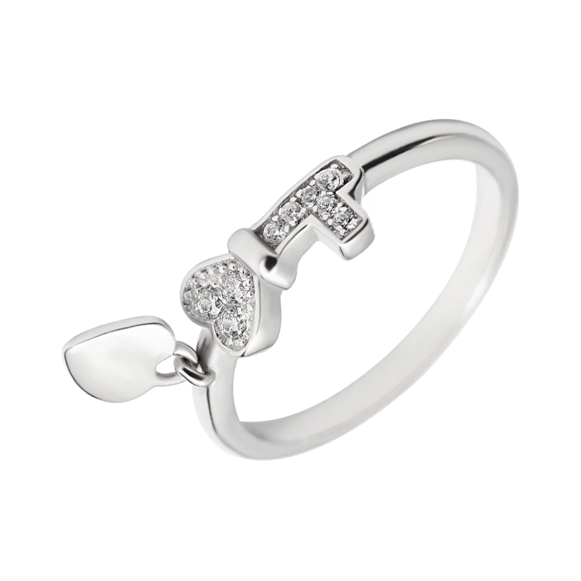 Серебряное кольцо с фианитом Сердце-Ключ - 1450241 – изображение 1
