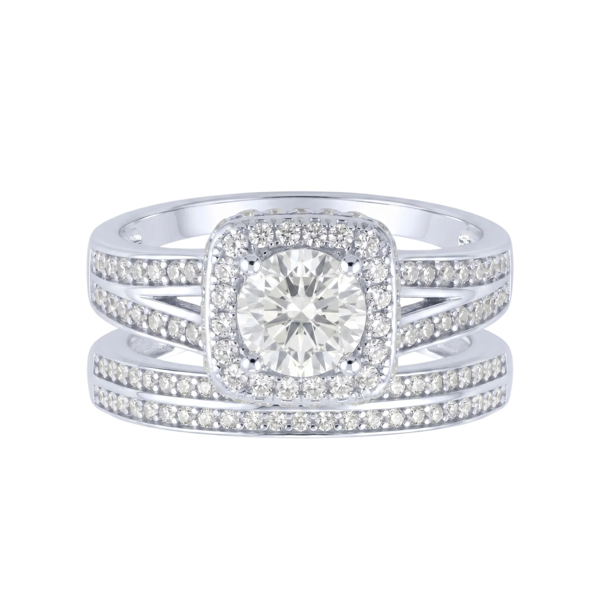 Серебряное двойное кольцо 2 в 1 "Геометрия" с фианитами - 2260727 - 2