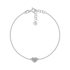 Браслет з білого золота "Серце" з діамантами плетіння якір - 2142381