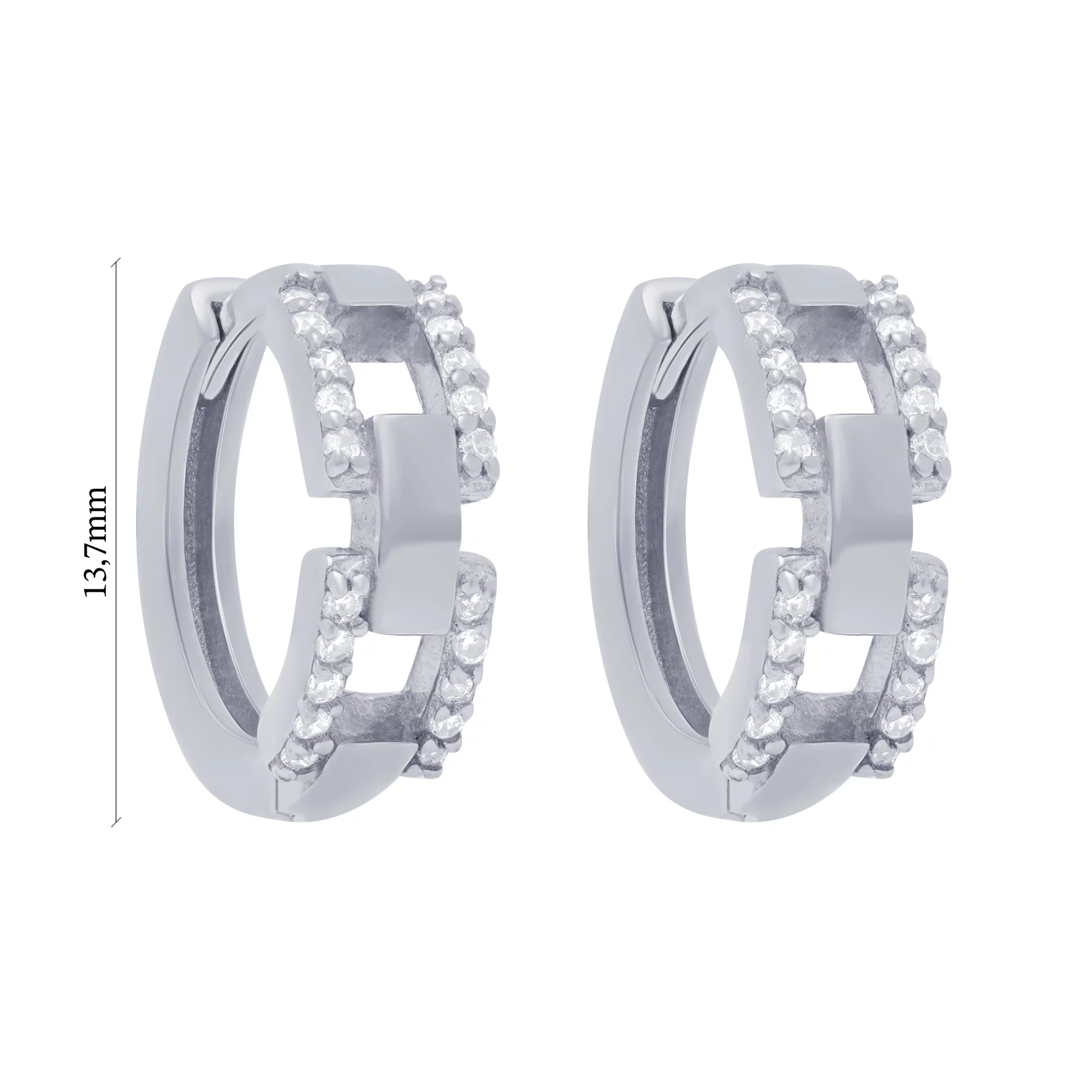 Срібні сережки-кільця "Ланки" з фіанітами - 1668487 – зображення 3