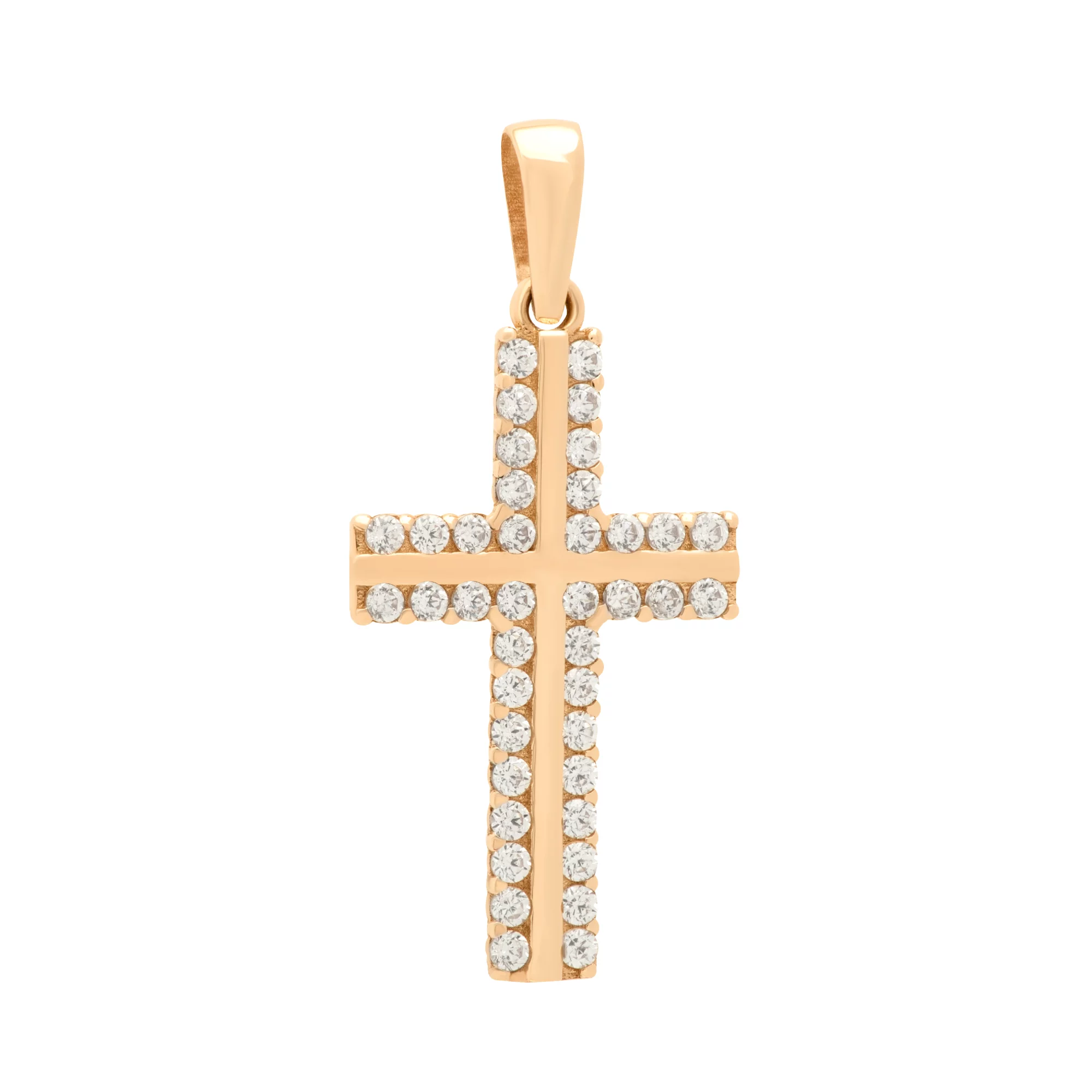 Декоративный золотой крестик с дорожкой фианитов - 1651511 – изображение 1