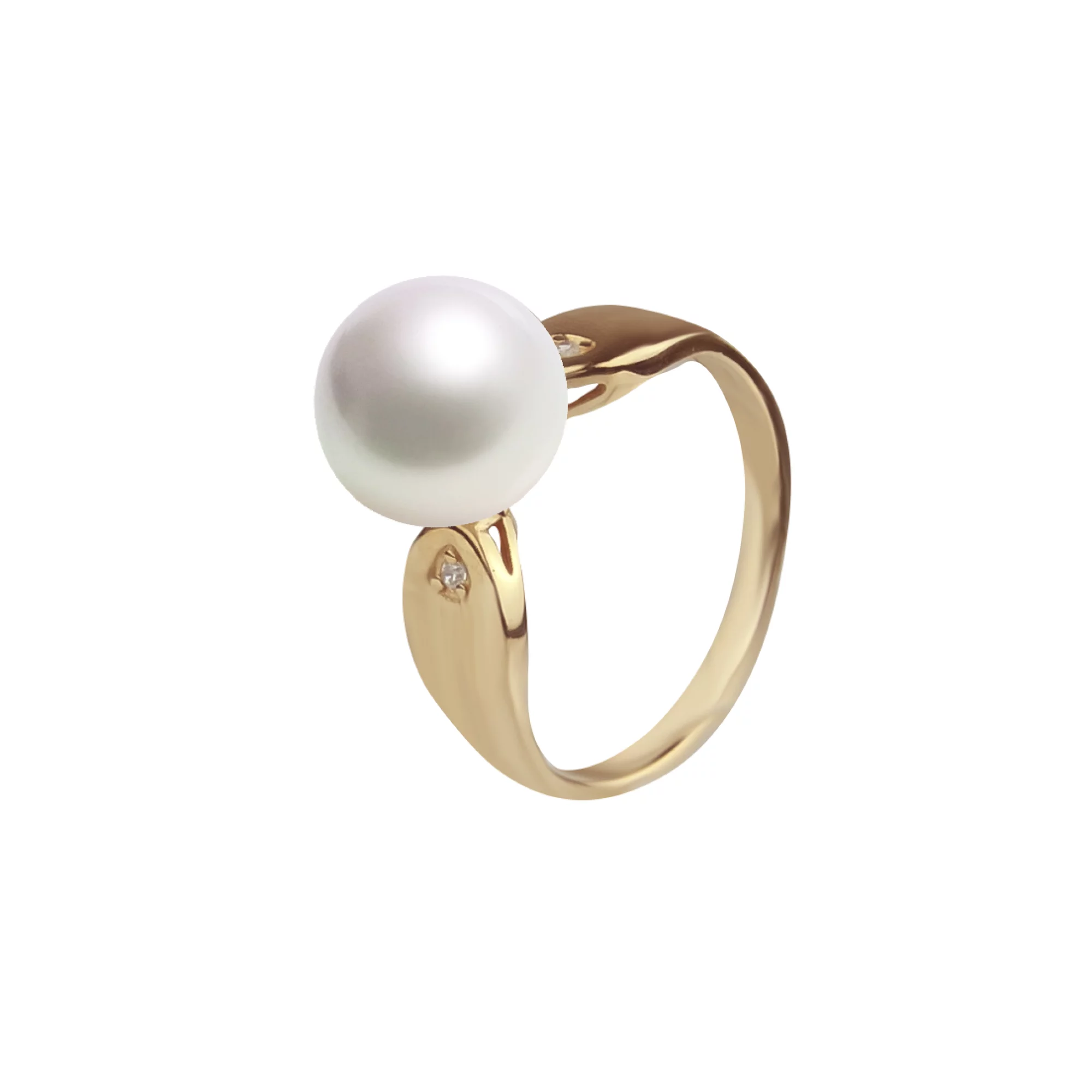 Золотое кольцо с жемчугом и фианитами - 806871 – изображение 1