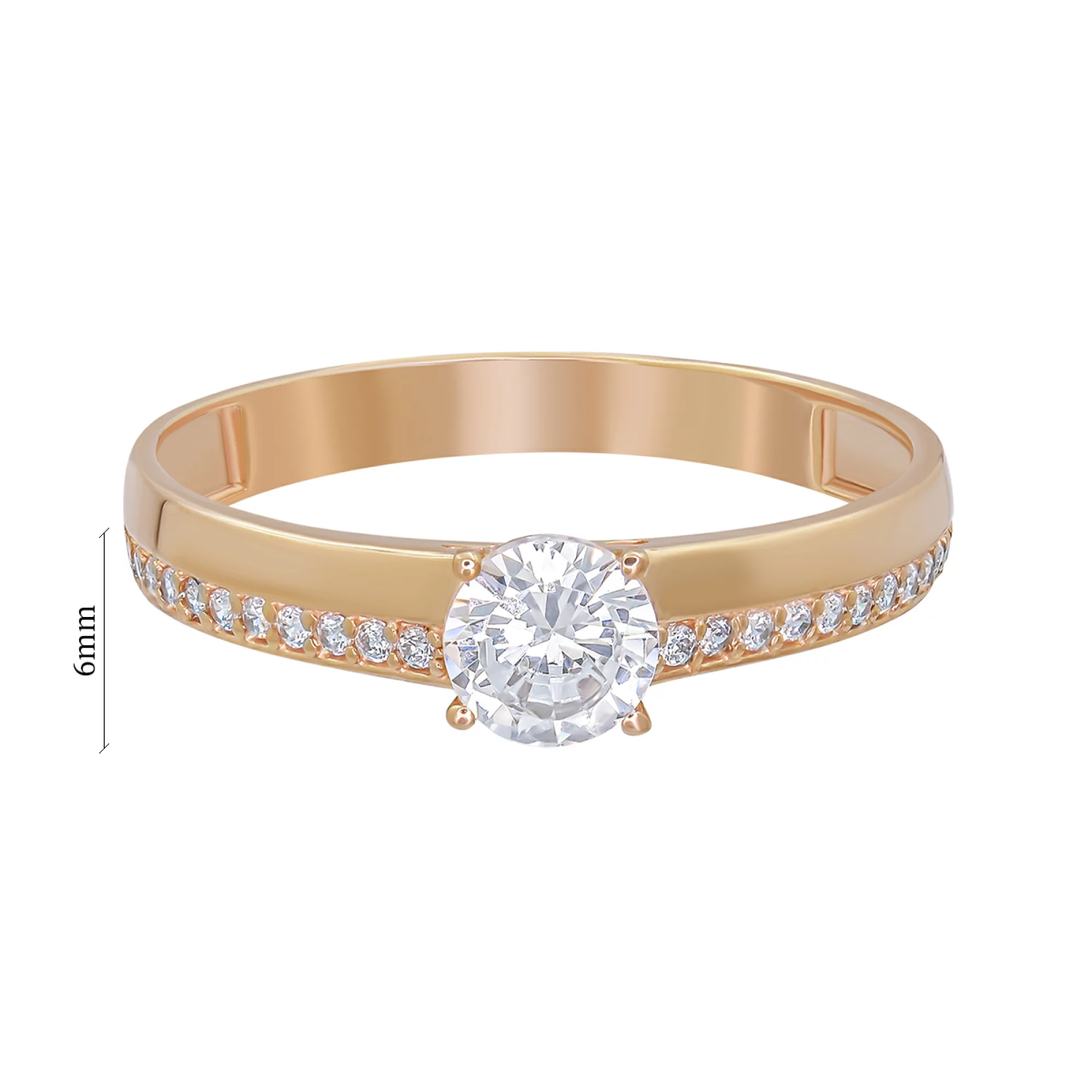 Кольцо для помолвки из красного золота с фианитом - 969954 – изображение 3