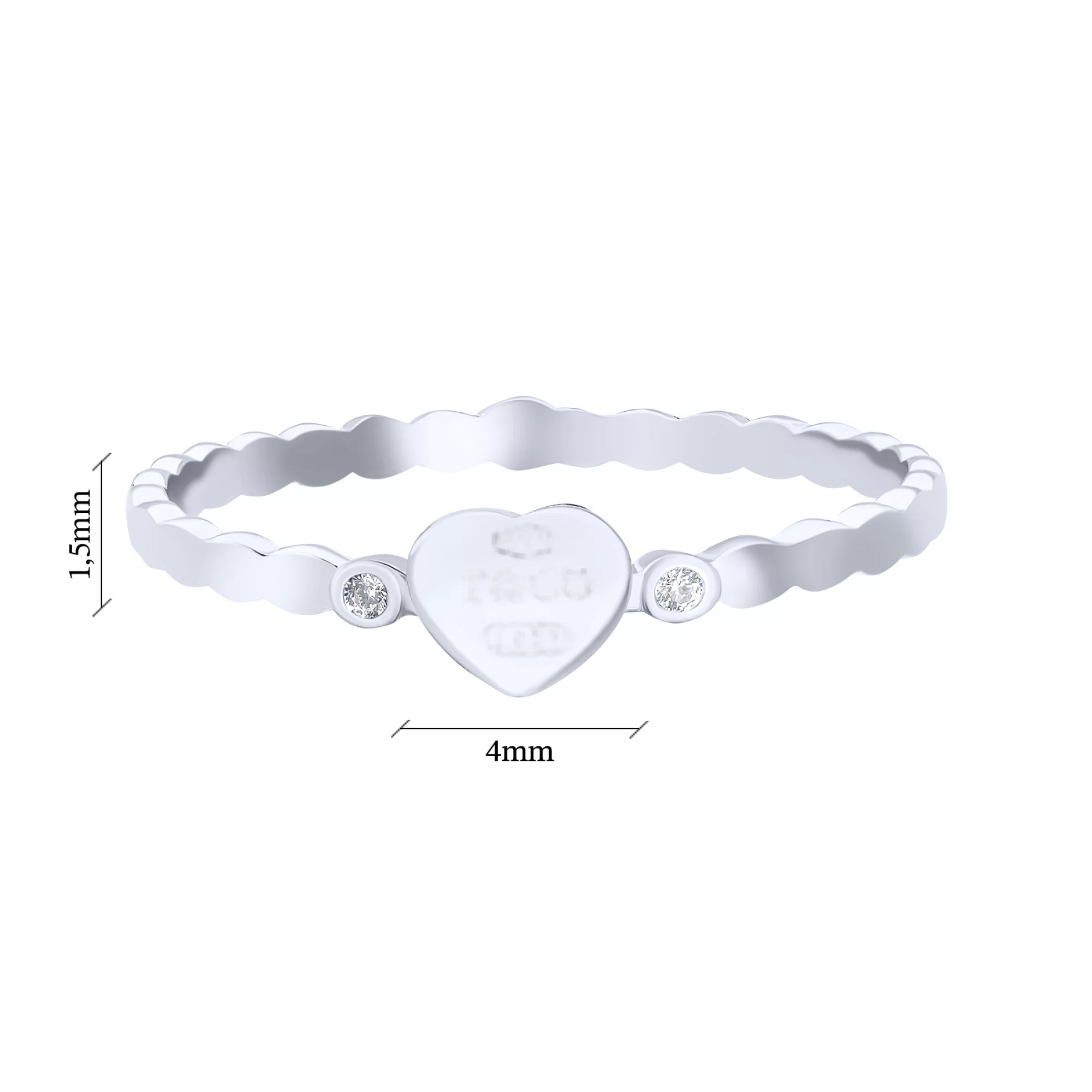 Серебряное кольцо "Сердечко" с фианитами - 1611475 – изображение 3