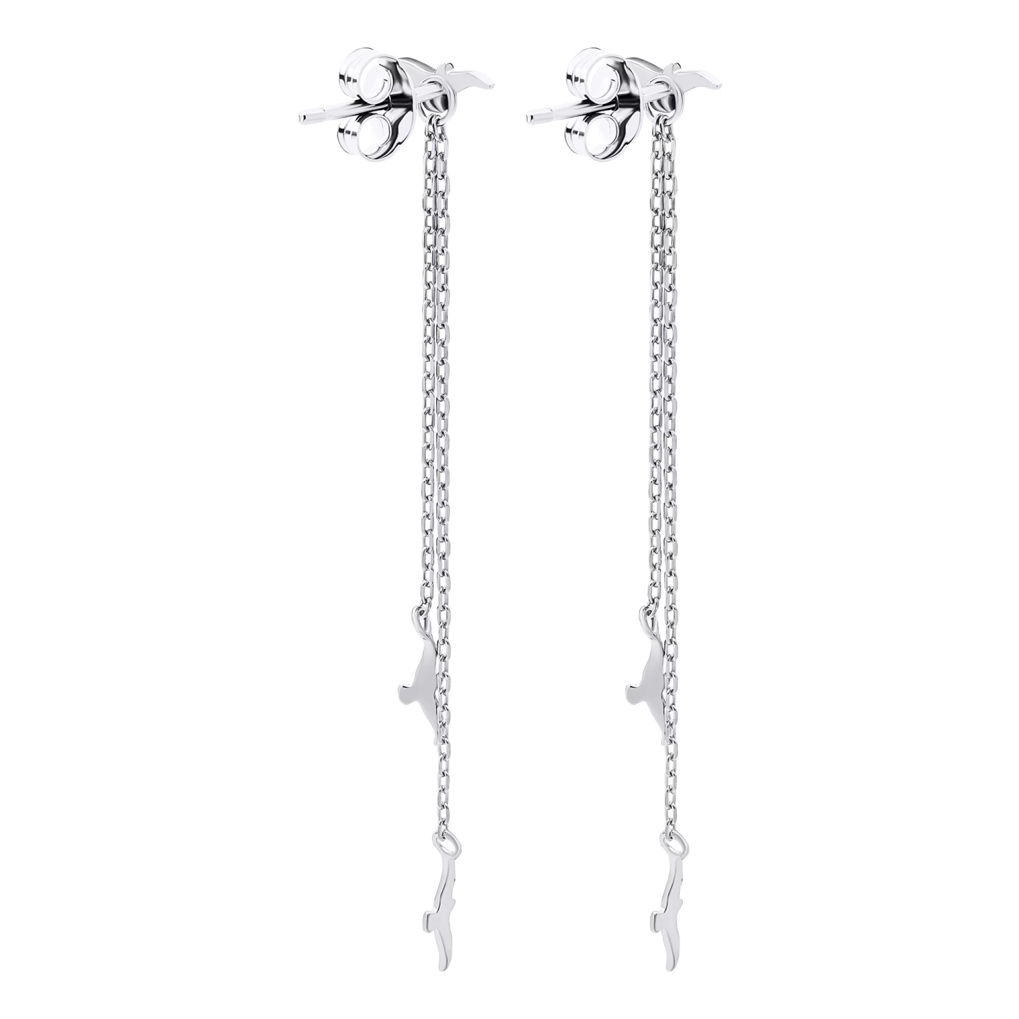 Срібні сережки-гвоздики з підвісками "Пташки" - 1548940 – зображення 2