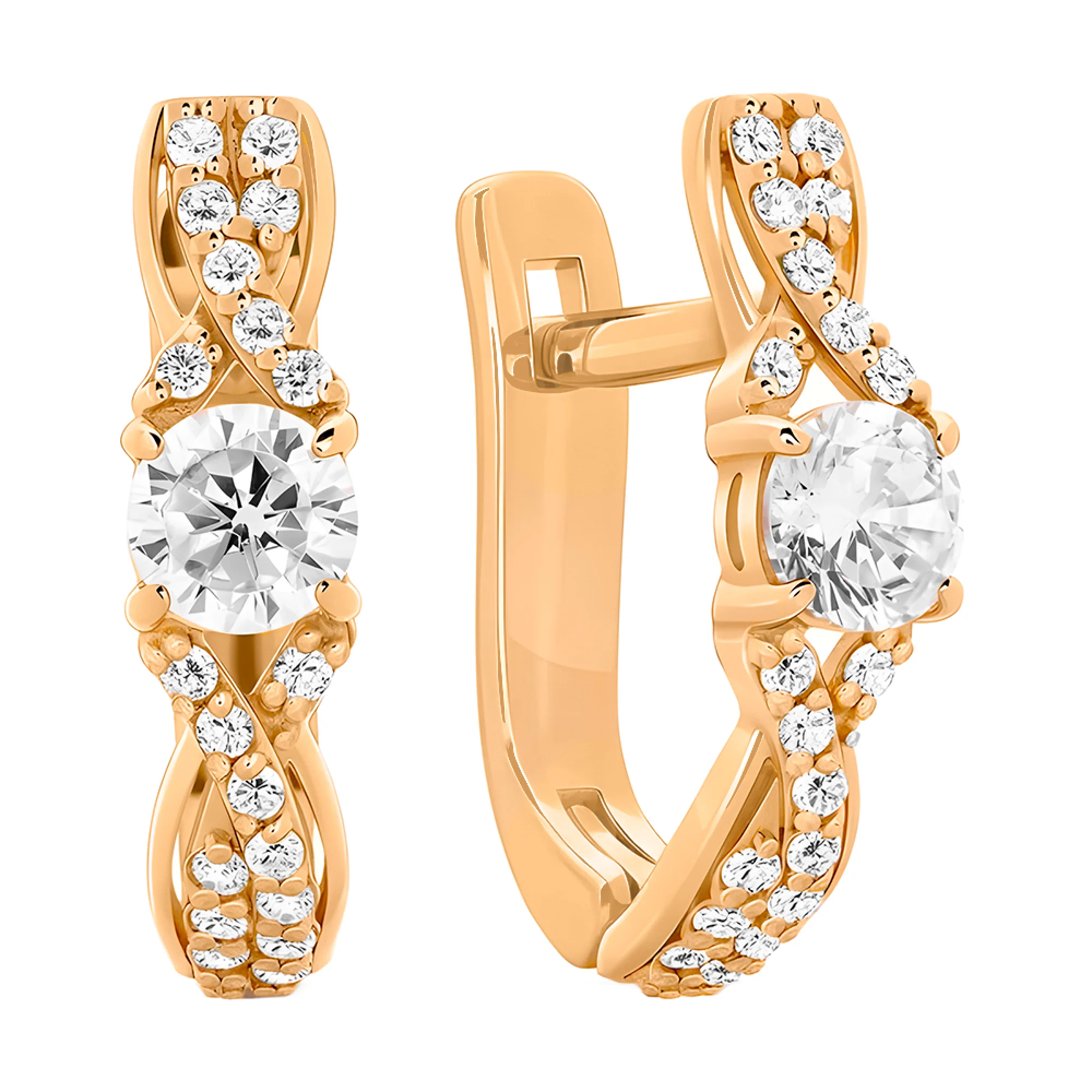 Серьги с фианитами в красном золоте - 406675 - 1