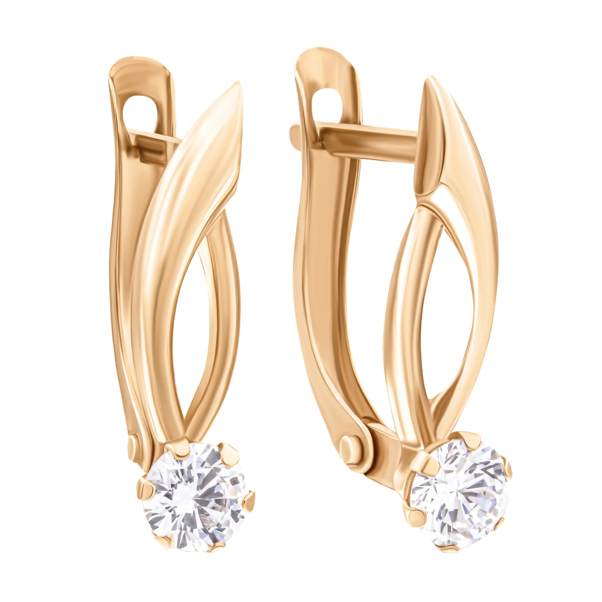 Сережки из красного золота с фианитом - 948678 - 1