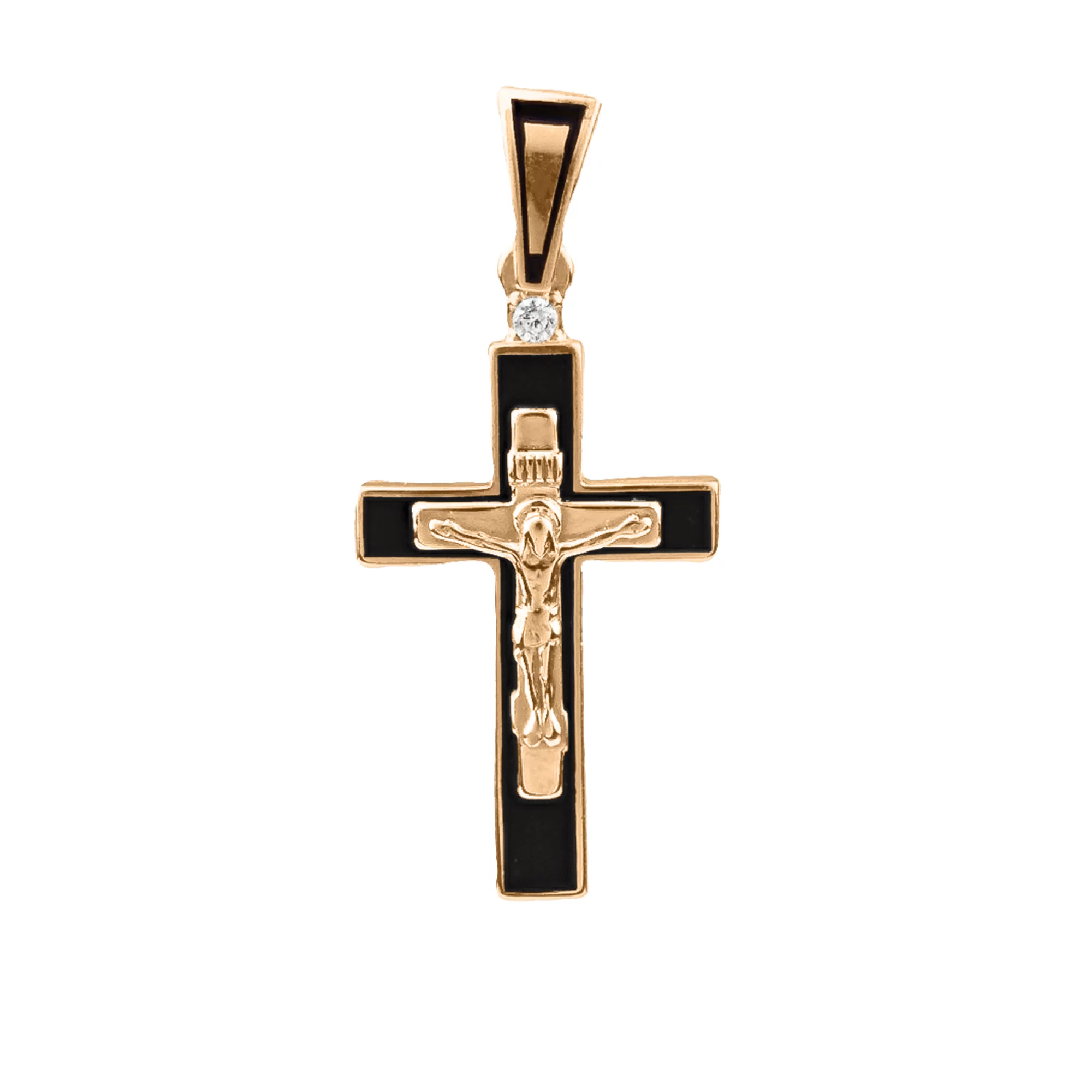 Золотой крестик с эмалью и фианитом - 796646 – изображение 1