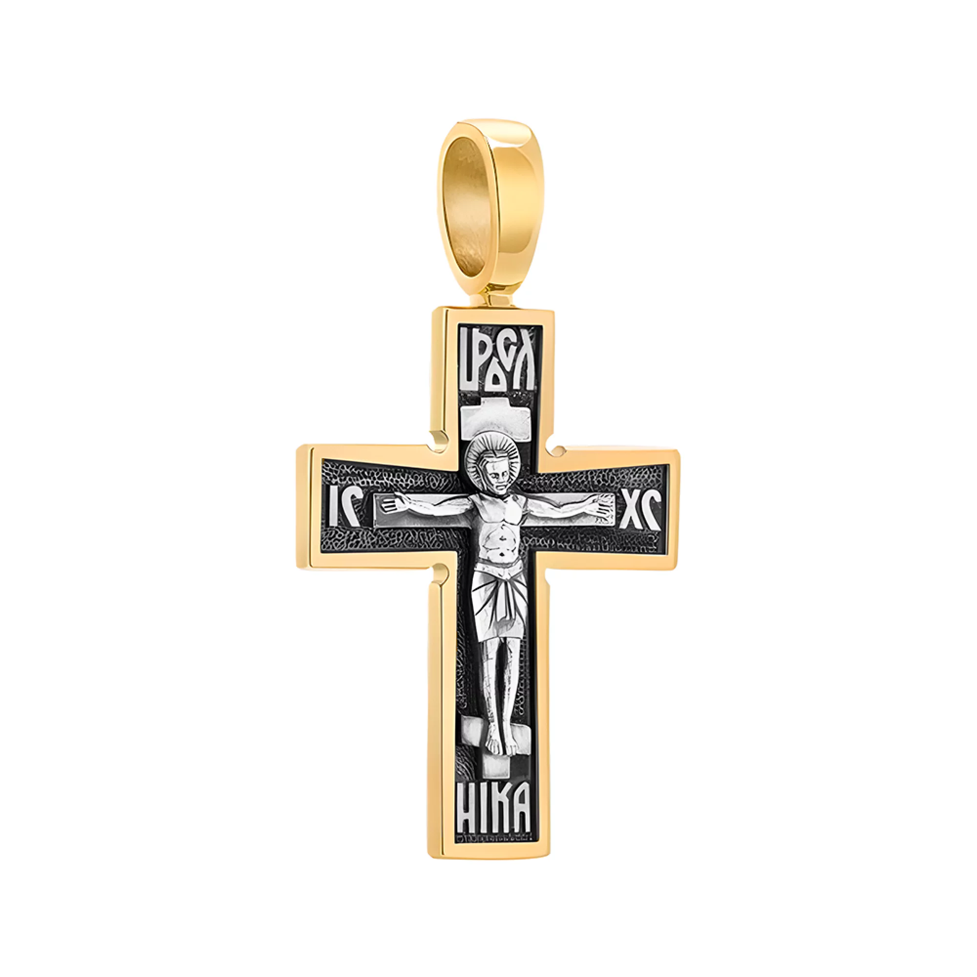 Крестик серебряный с чернением и позолотой - 443508 – изображение 1
