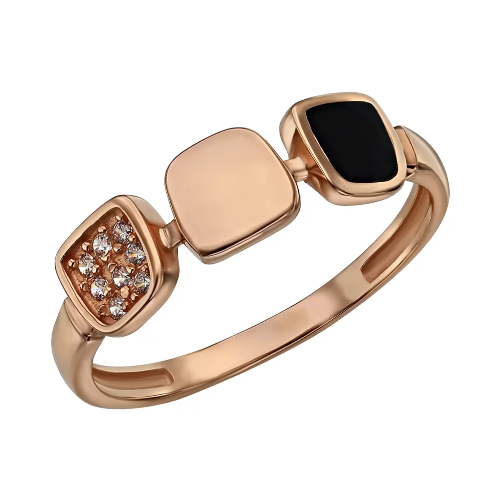 Золотое кольцо с эмалью и фианитом. Артикул 380498Е: цена, отзывы, фото – купить в интернет-магазине AURUM