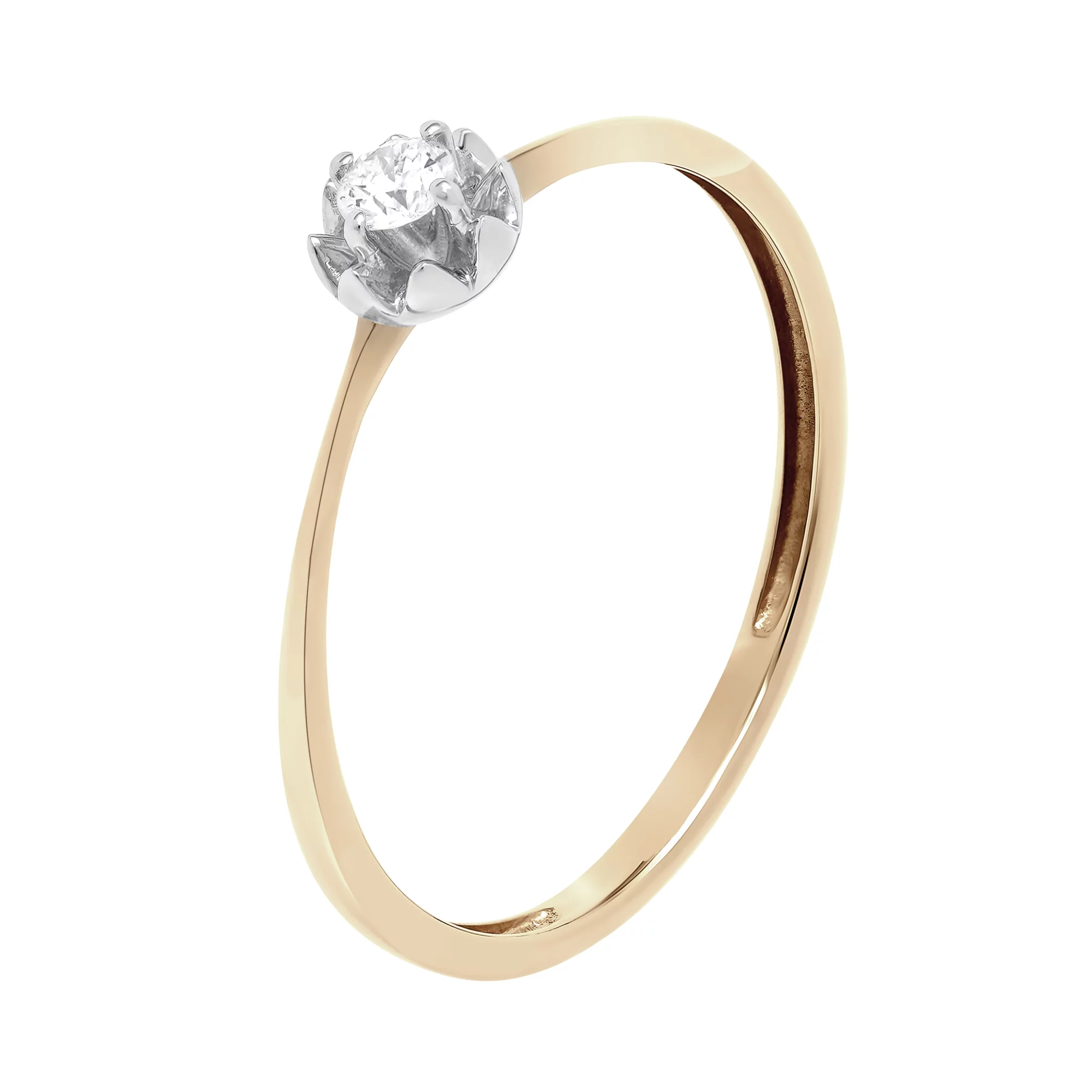 Тонкое кольцо для помолвки в красном золоте с бриллиантом - 1731155 – изображение 1
