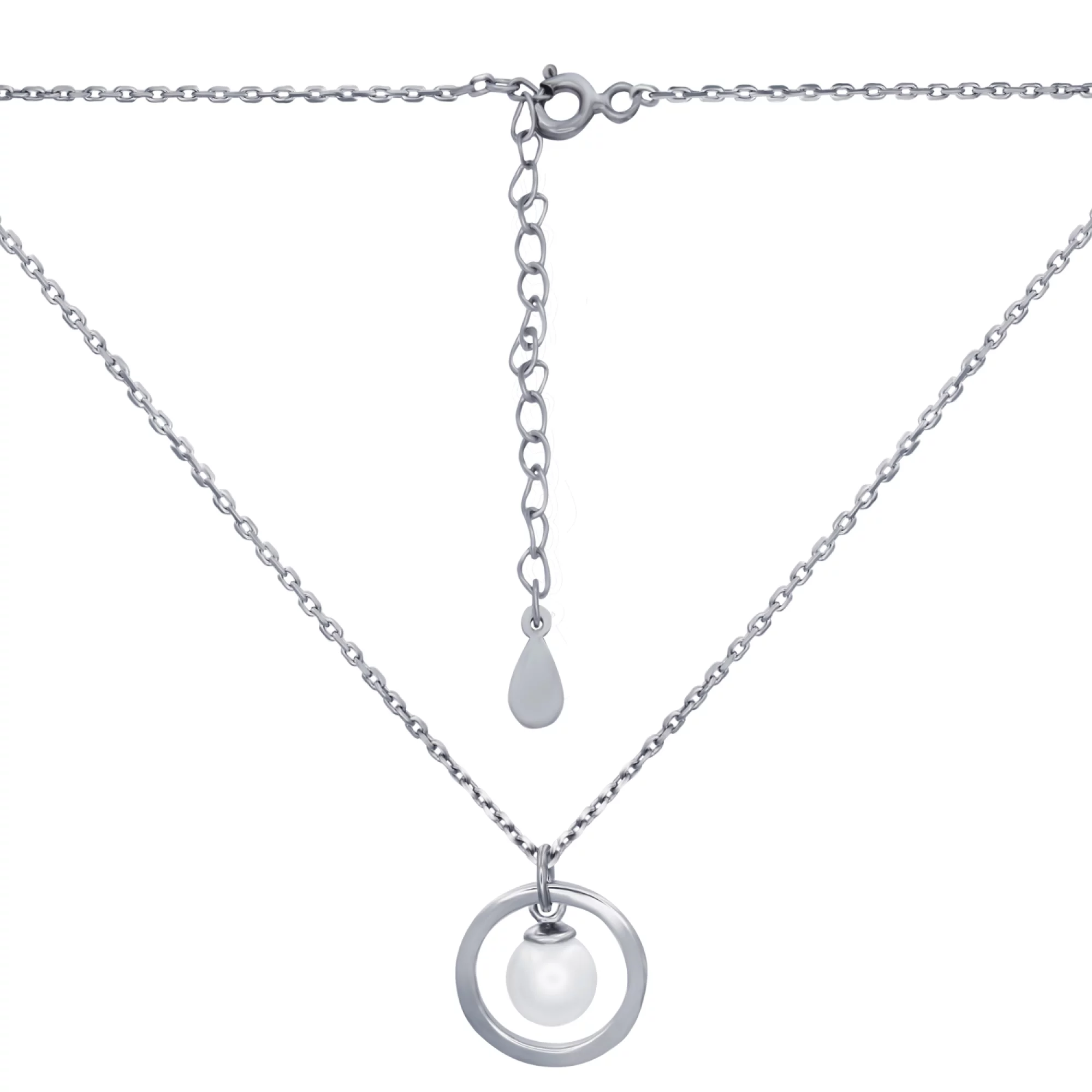 Колье серебряное с жемчугом в плетении Якорь - 965856 – изображение 1
