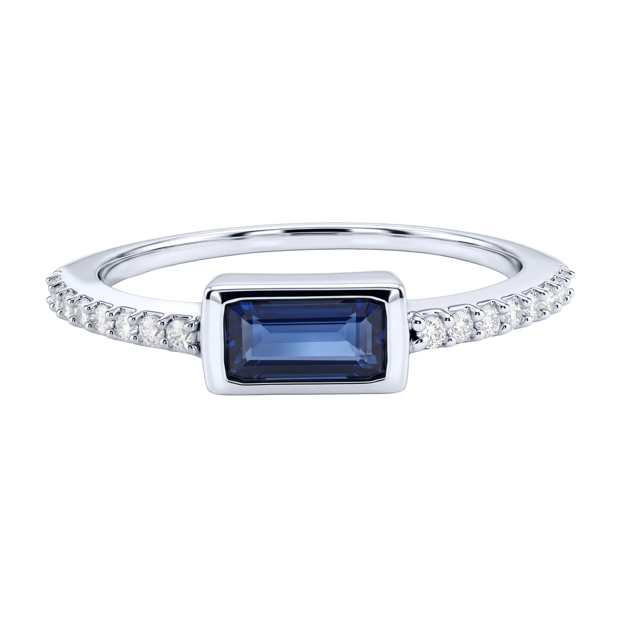 Серебряное кольцо с сапфиром и дорожкой из фианитов - 2287775 - 3