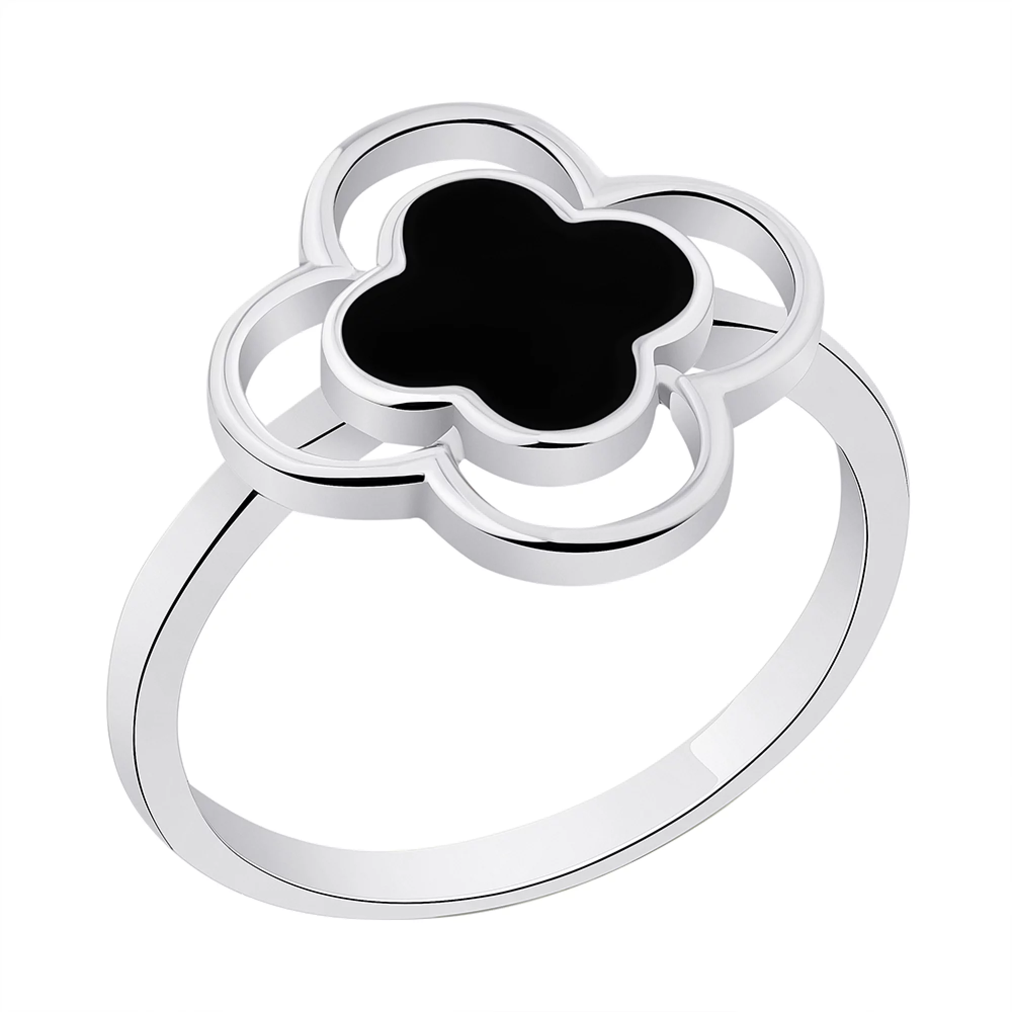 Серебряное кольцо "Клевер" с эмалью - 1514797 – изображение 1