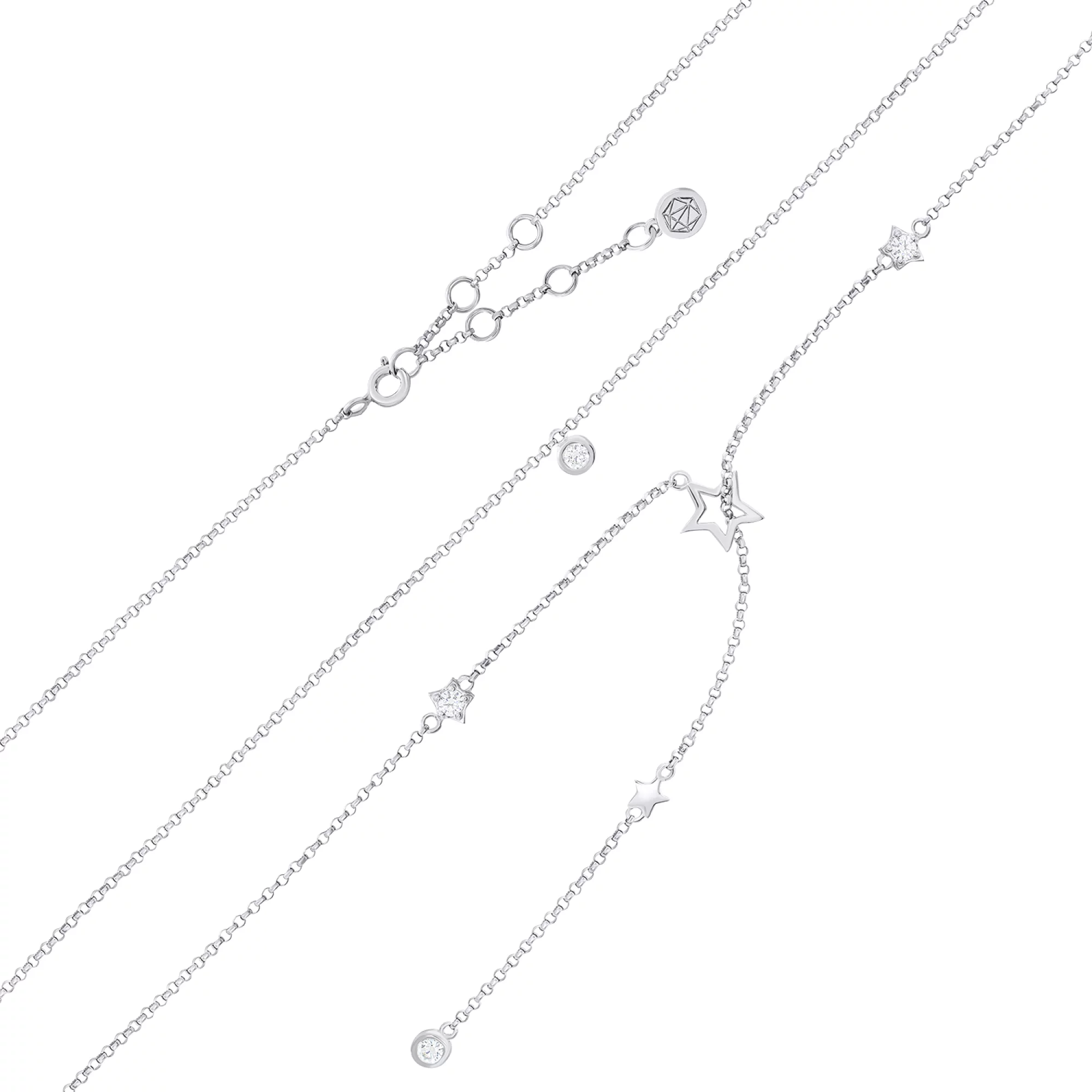 Колье из серебра "Звездочки" с фианитами якорное плетение - 1547687 – изображение 1