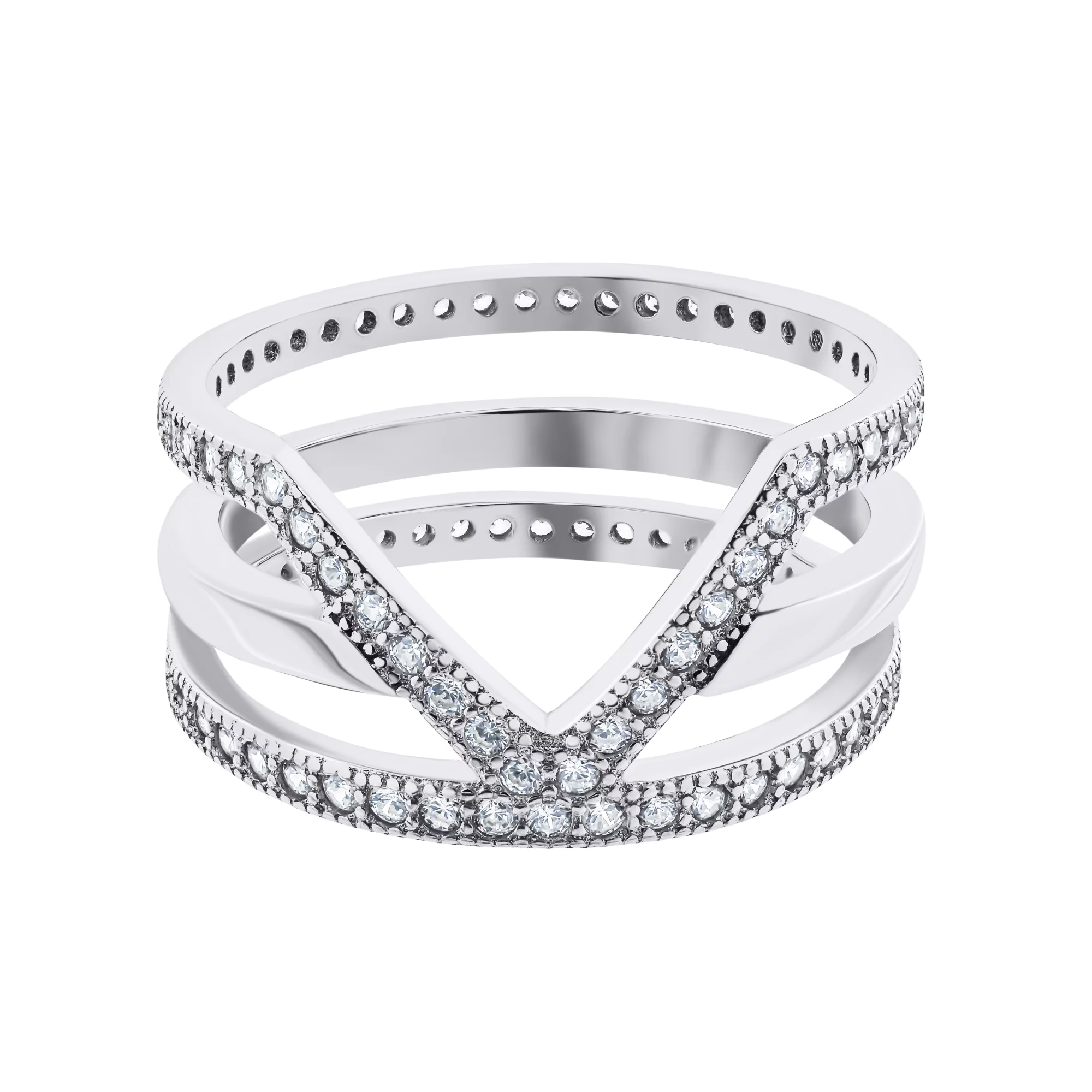 Фаланговое тройное серебряное кольцо с дорожками фианитов - 1528865 – изображение 2