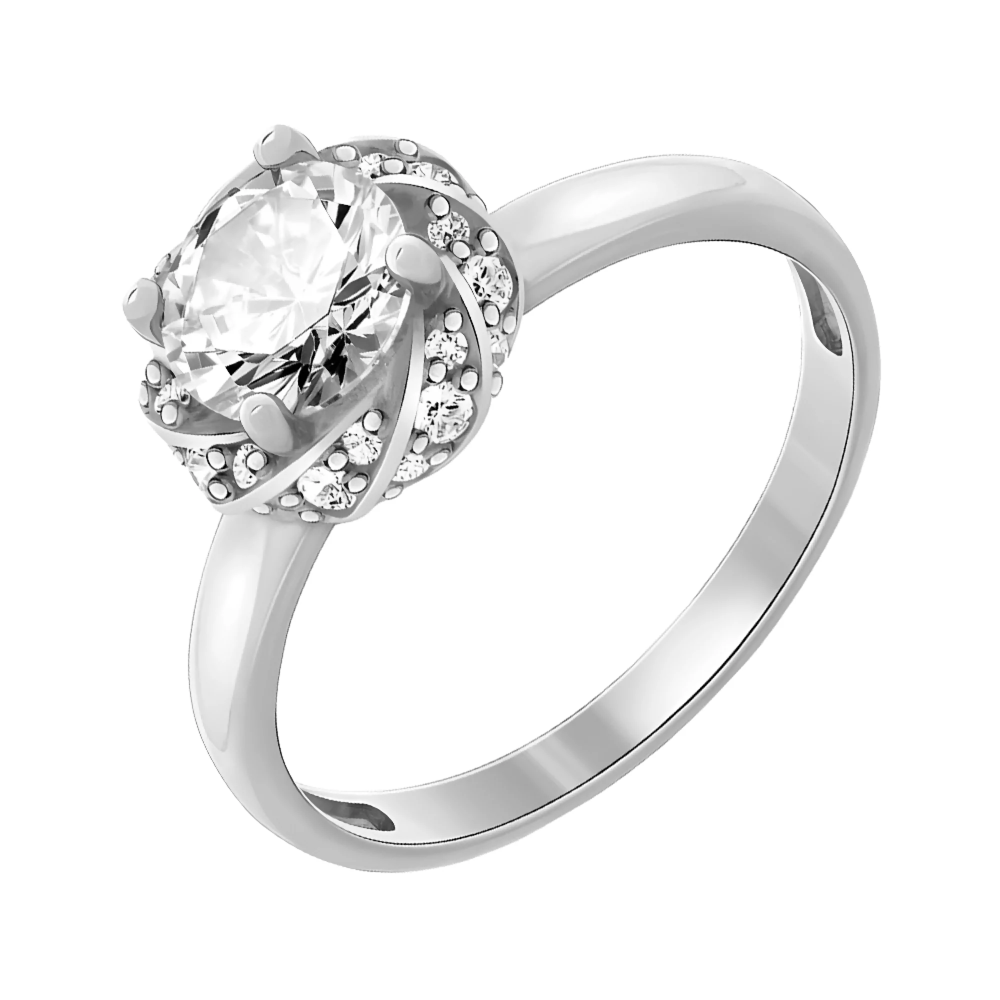Серебряное кольцо с фианитом - 474155 – изображение 1