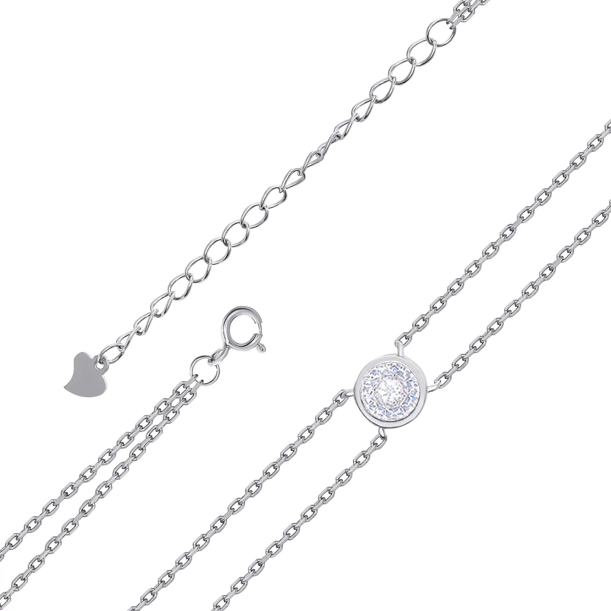 Подвійний срібний браслет з фіанітом плетіння якір - 1606799 – зображення 2