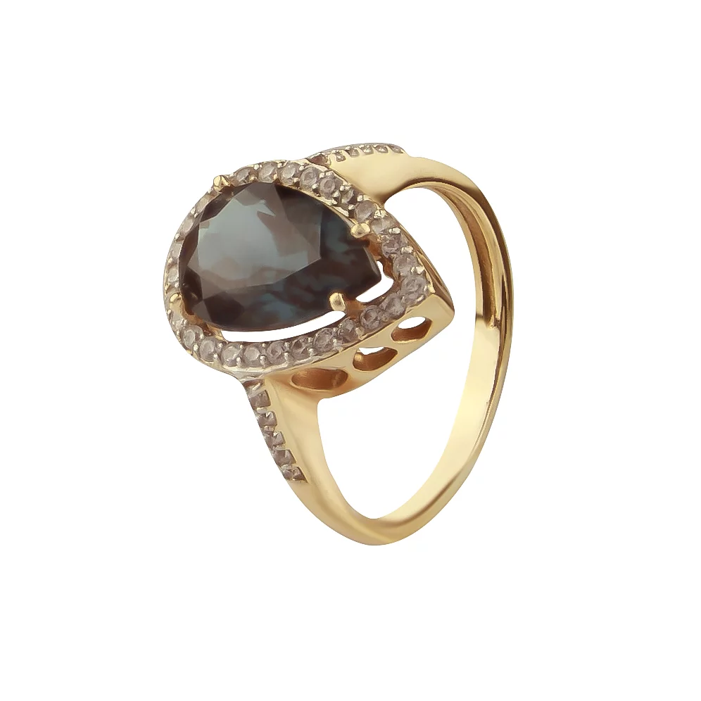 Золотое кольцо с Топаз Лондон и фианитами. Артикул 1190435101/8: цена, отзывы, фото – купить в интернет-магазине AURUM