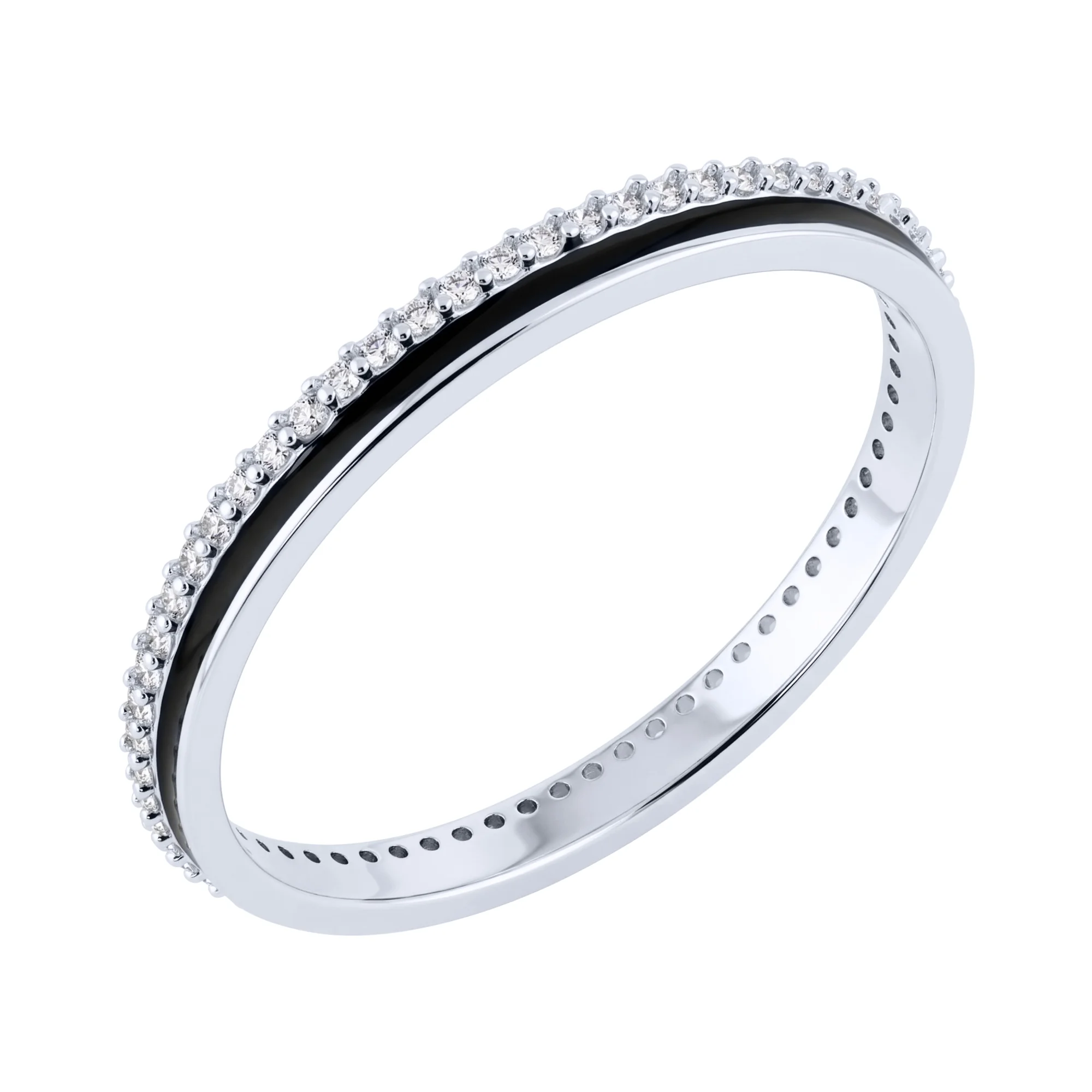 Серебряное кольцо с дорожкой фианитов и эмалью - 2159473 - 1