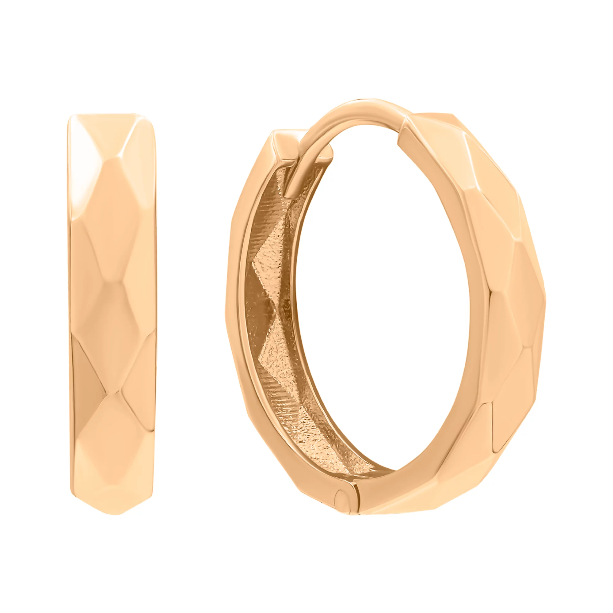 Золоті сережки-кільця з геометричними гранями - 1552296 – зображення 1