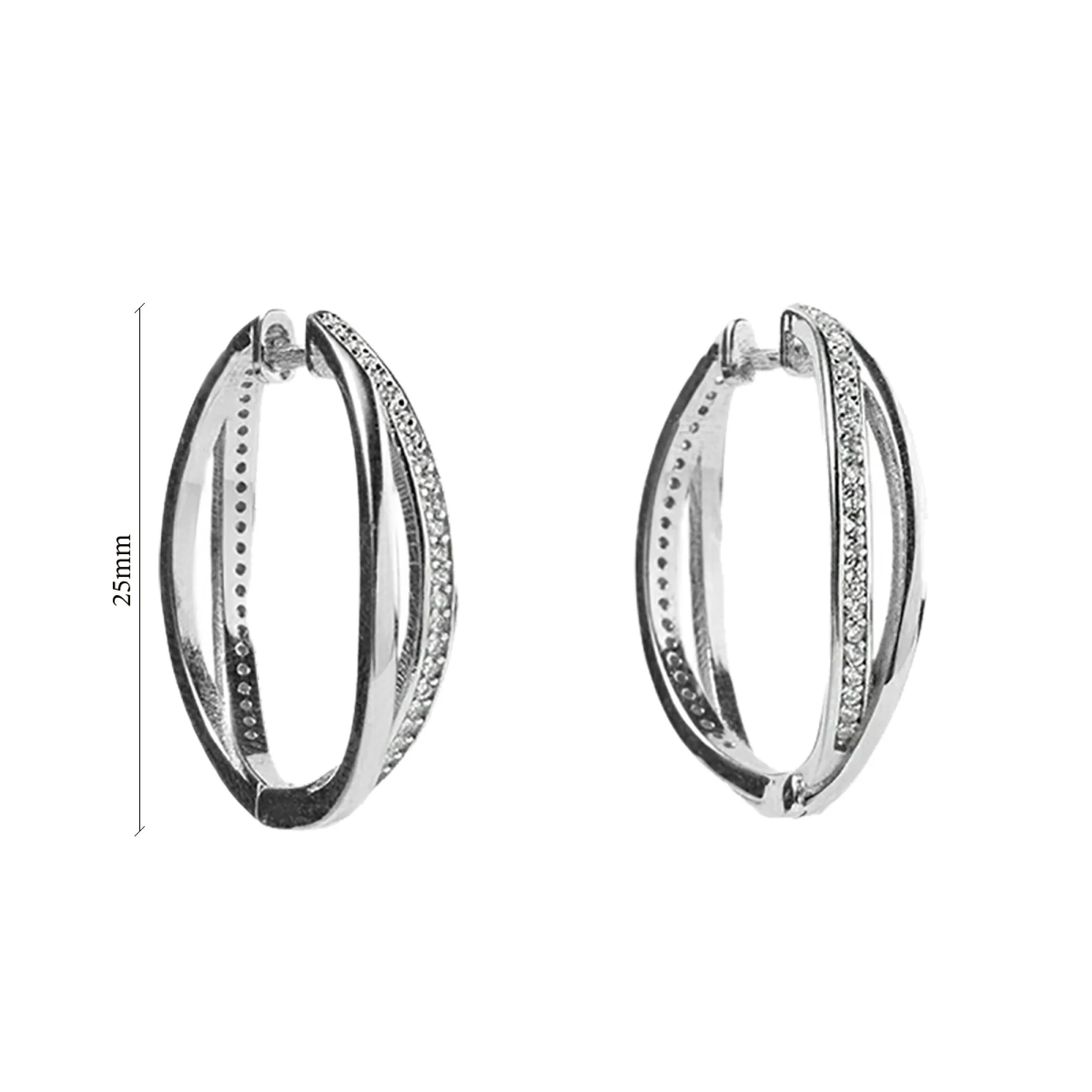 Сережки-кольца серебряные с фианитами - 375006 - 2