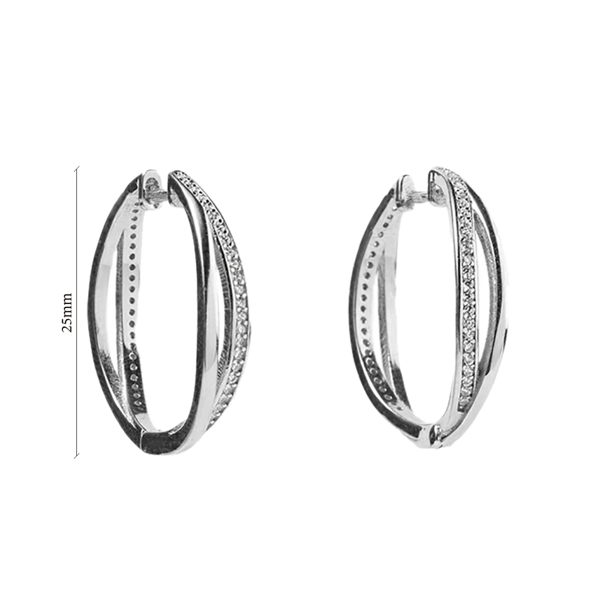 Сережки-кільця срібні з фіанітами - 375006 – зображення 2