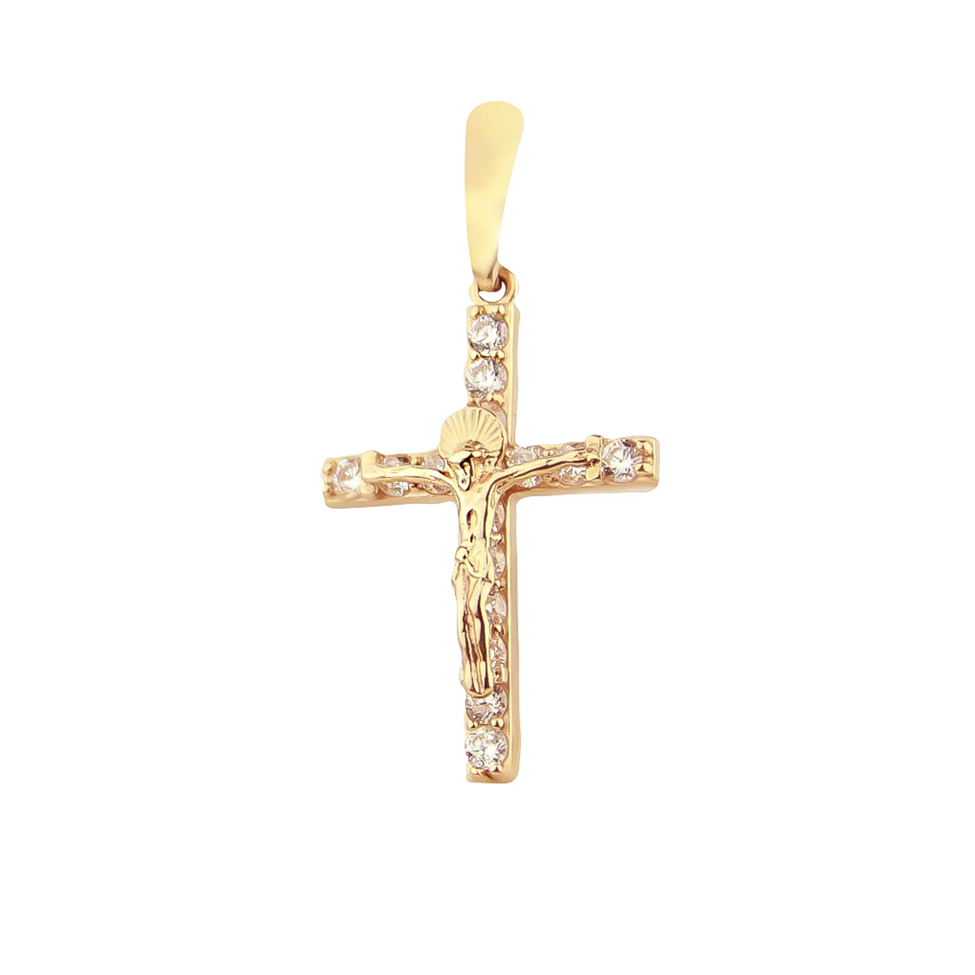 Крестик из красного золота с фианитами - 474521 – изображение 1