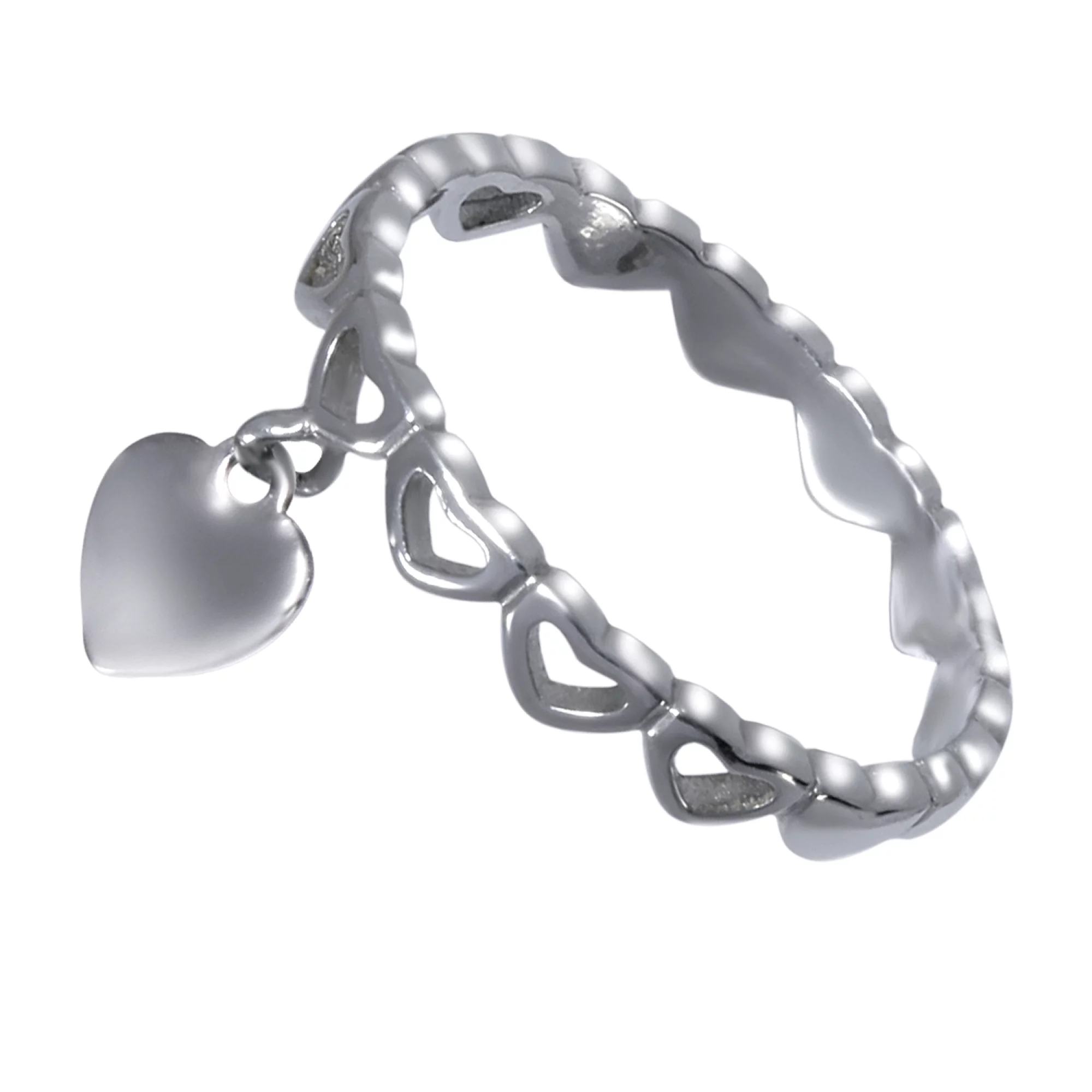 Каблучка срібна з підвісою Сердечка - 970396 – зображення 1
