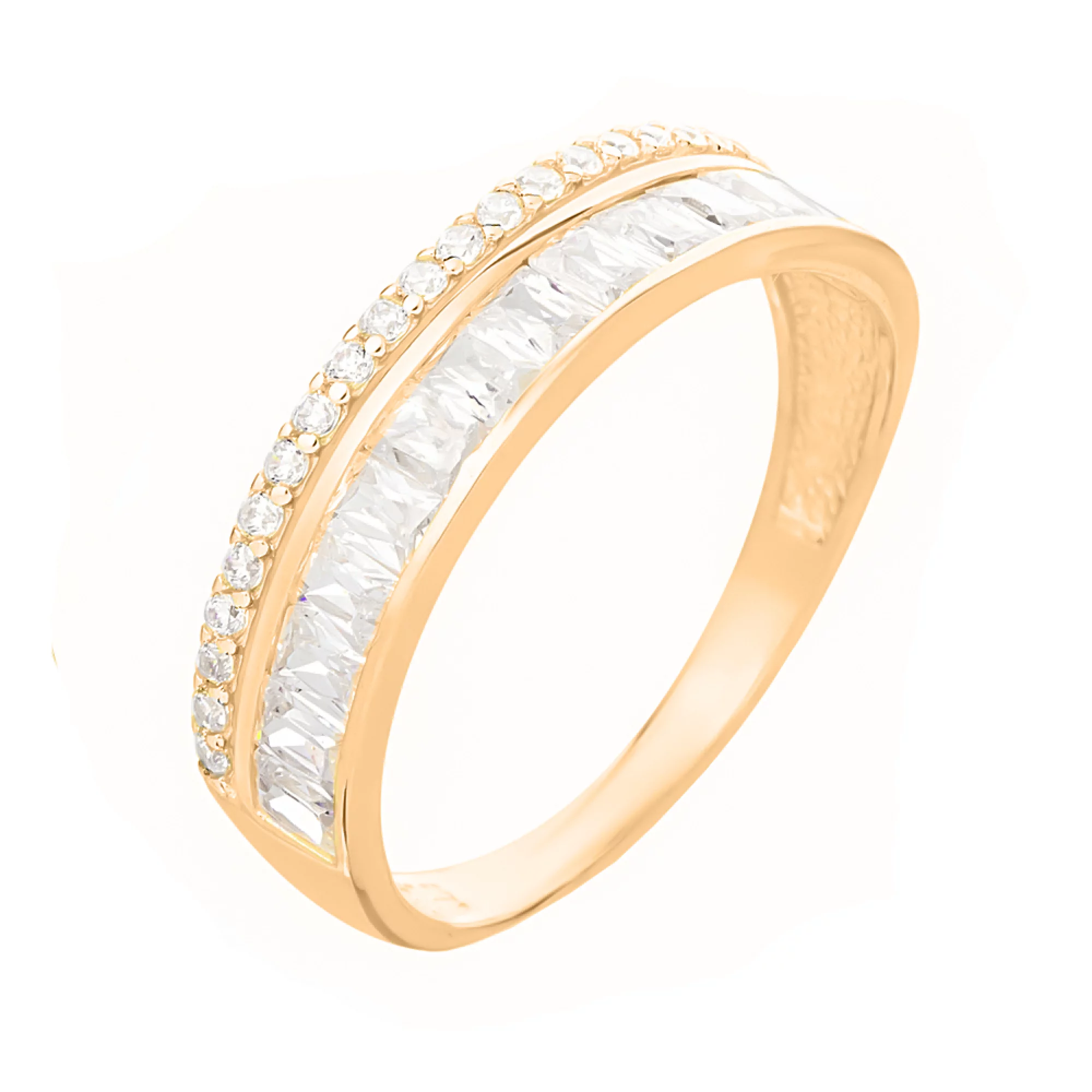 Двойное золотое кольцо с дорожкой фианитов - 1584157 – изображение 1