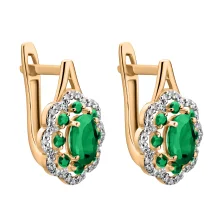 Стильні сережки "Квітка" з червоного золота з діамантами та смарагдами - 2142190