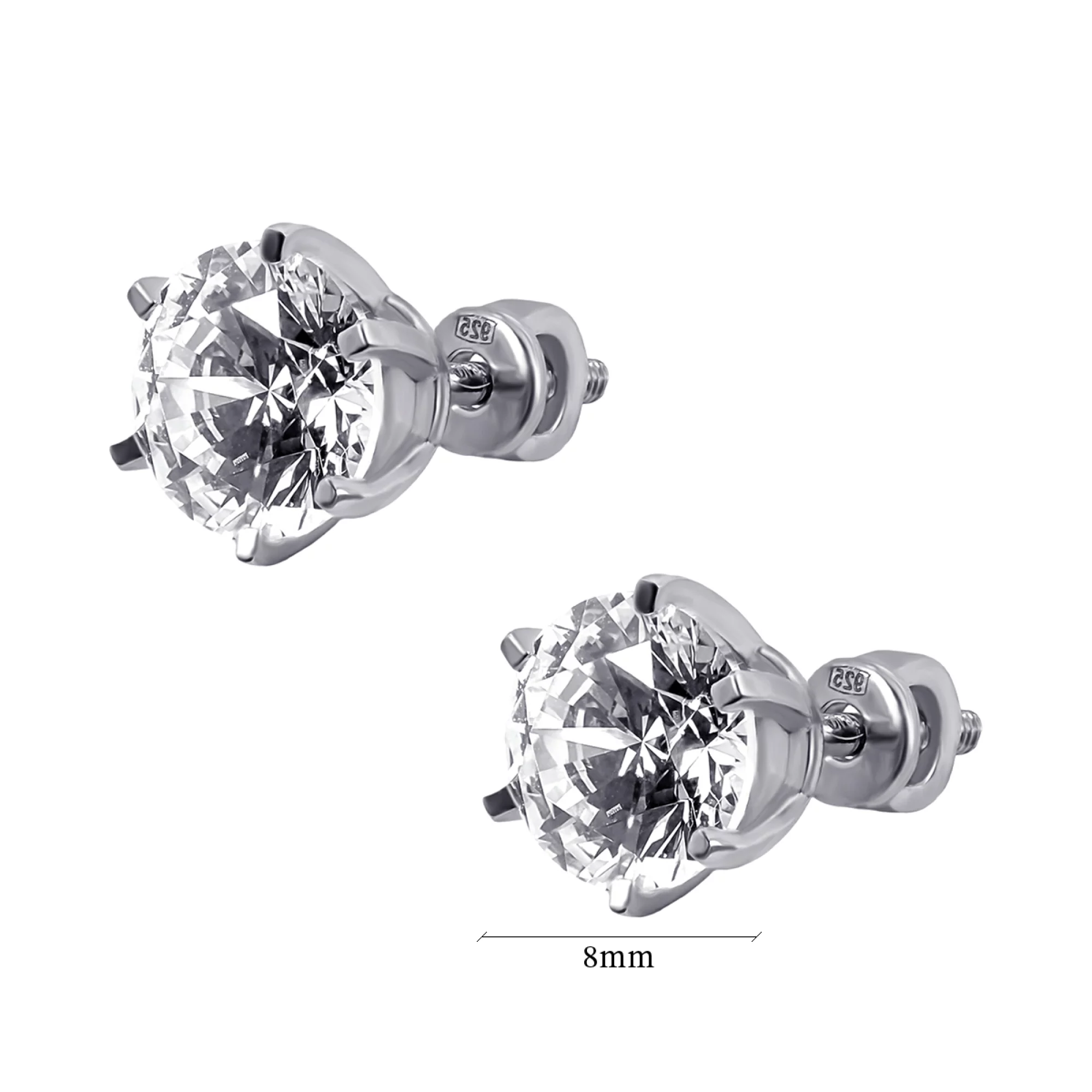 Серебряные гвоздики с фианитом - 594238 – изображение 2