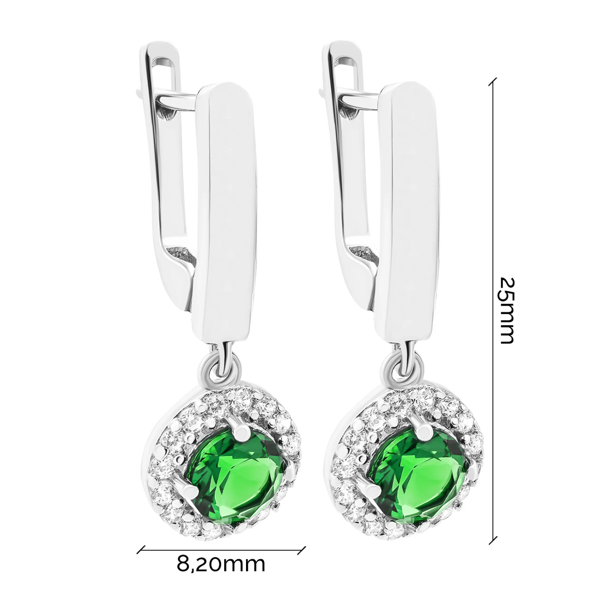 Серебряные серьги с подвесами изумрудом и фианитами - 1544809 - 3